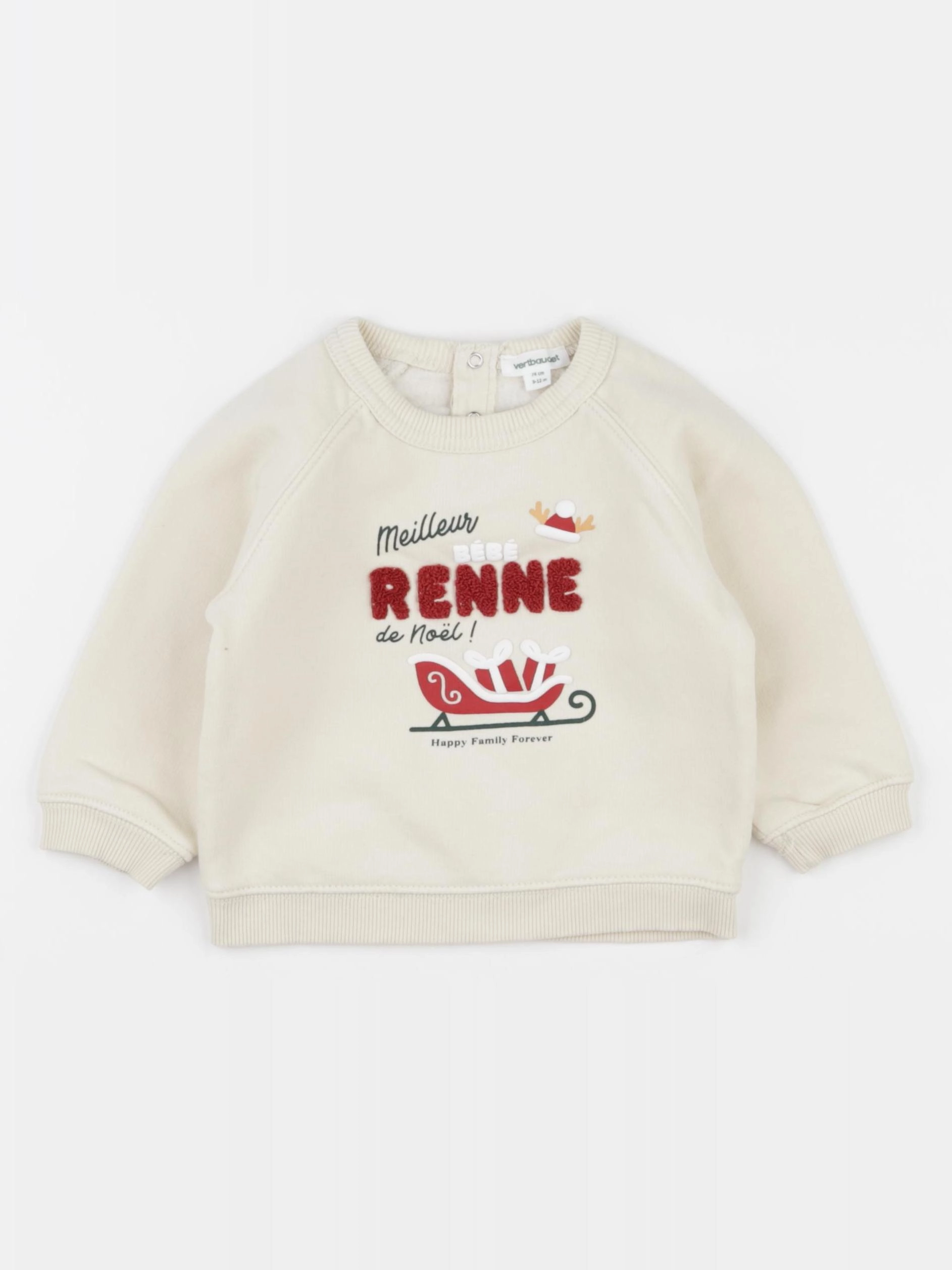 Vertbaudet - sweat beige - 9/12 mois