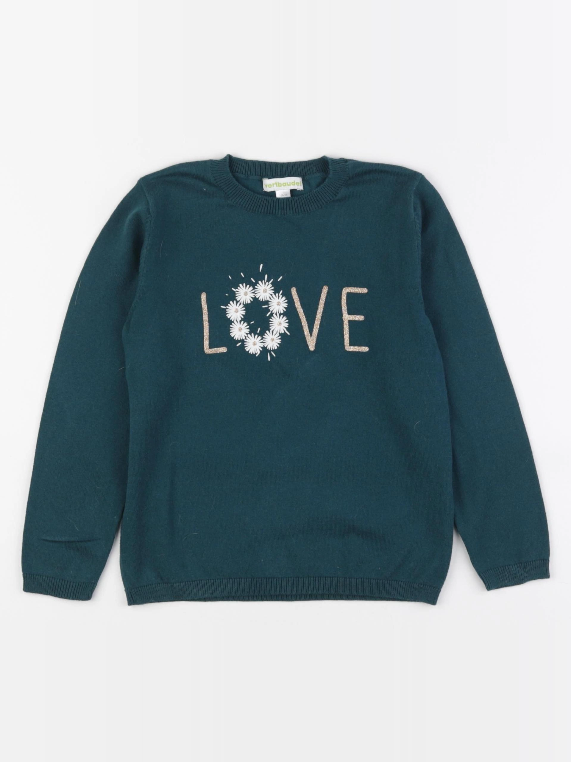 Vertbaudet - pull or, vert - 6 ans