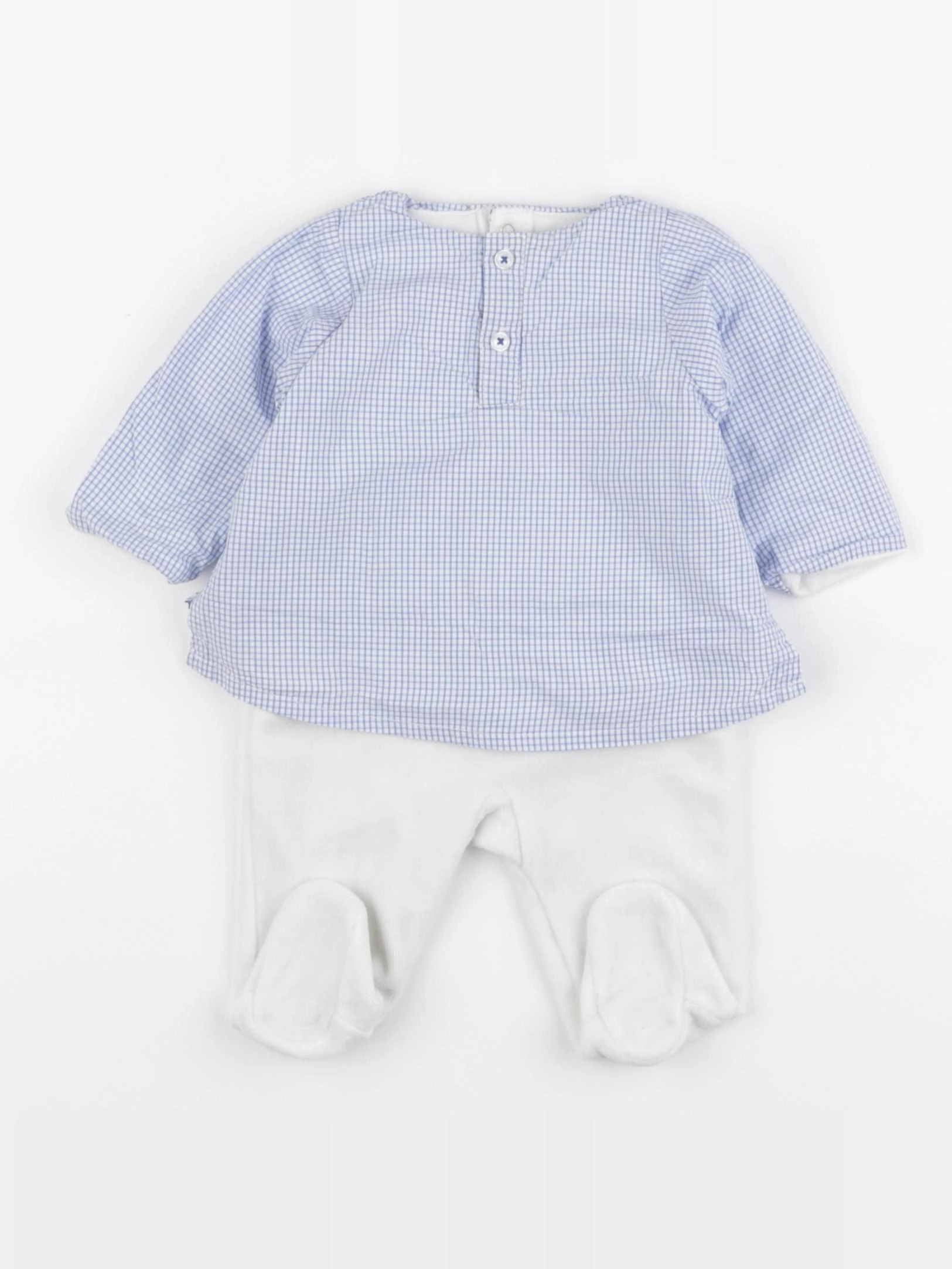 Boutchou - pyjama velours blanc, bleu - 1 mois