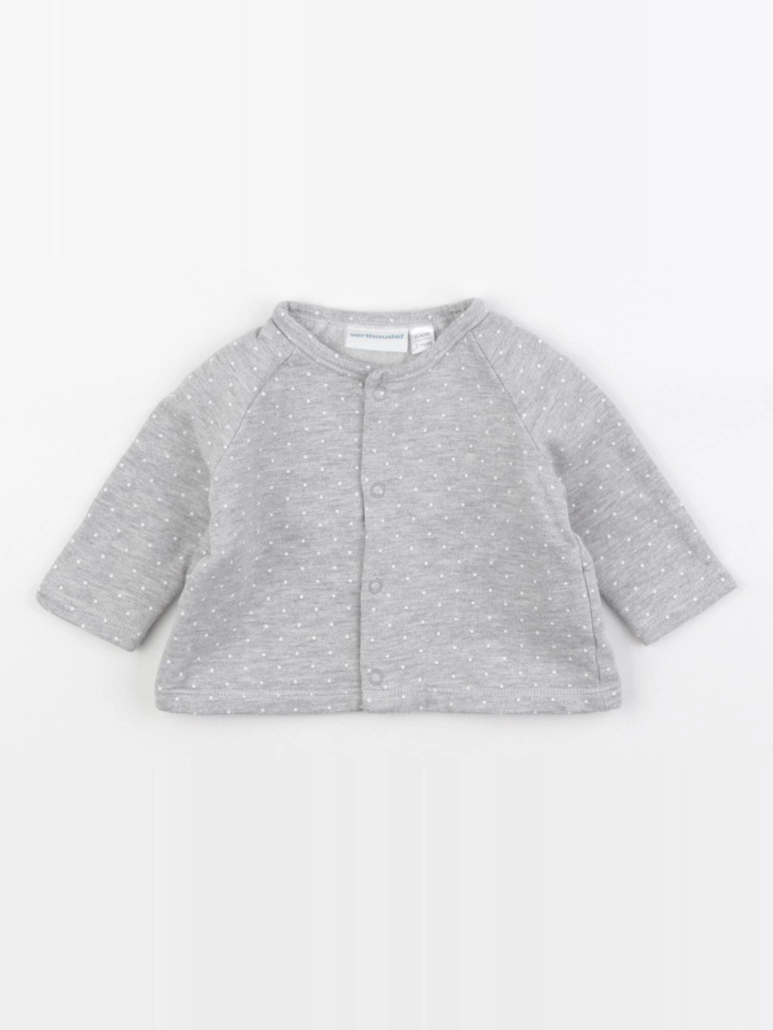 Vertbaudet - sweat gris, blanc - 3 mois