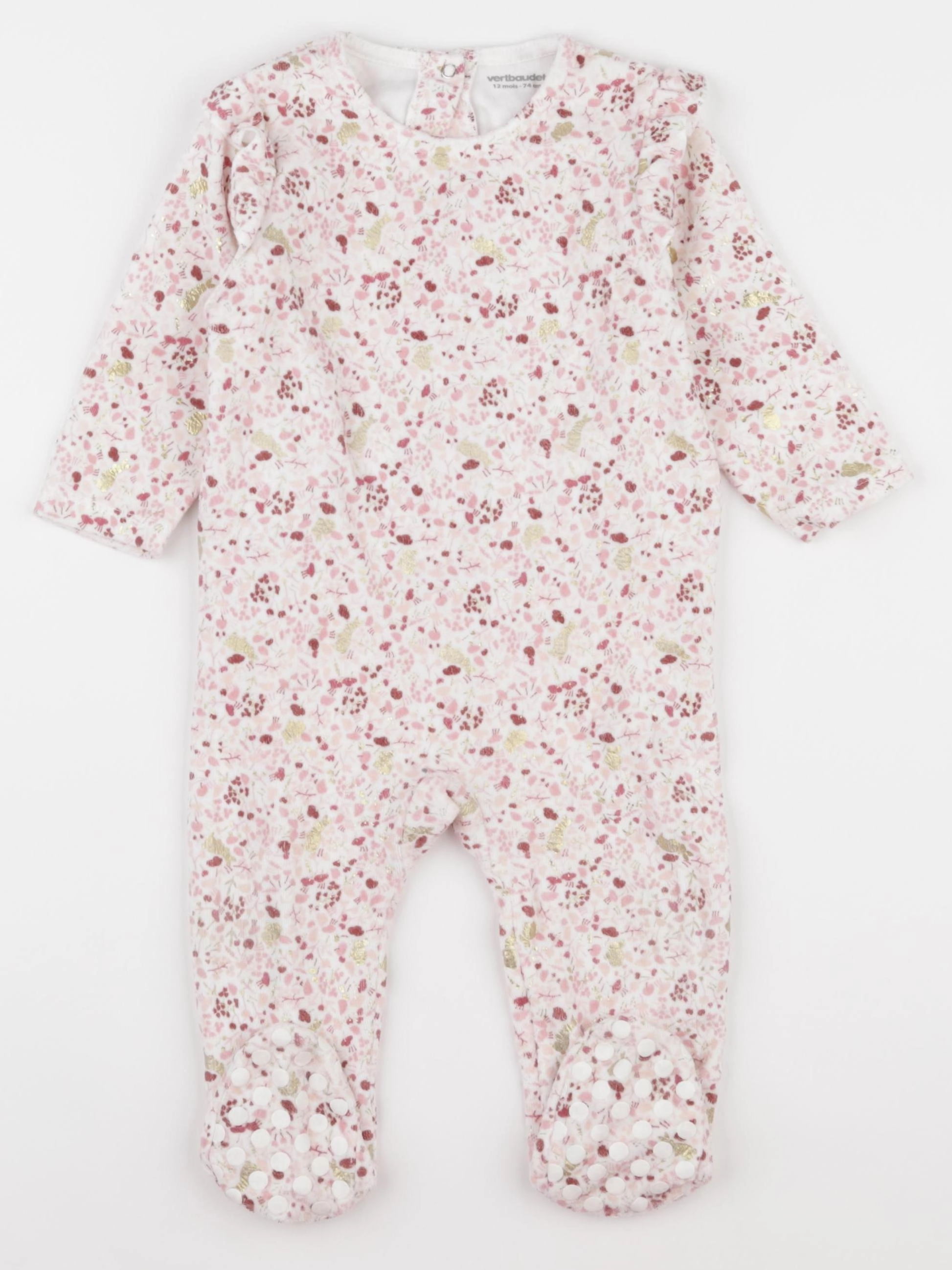 Vertbaudet - pyjama velours rose, or - 12 mois
