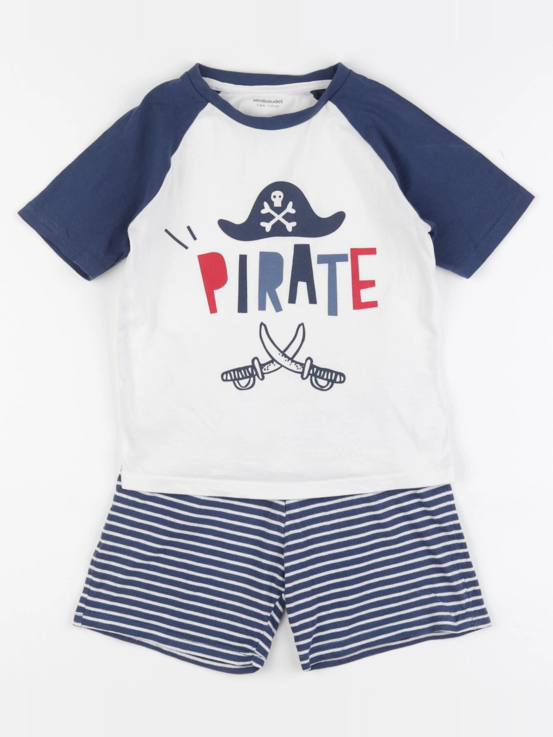 Vertbaudet - pyjama coton blanc, bleu - 5 ans