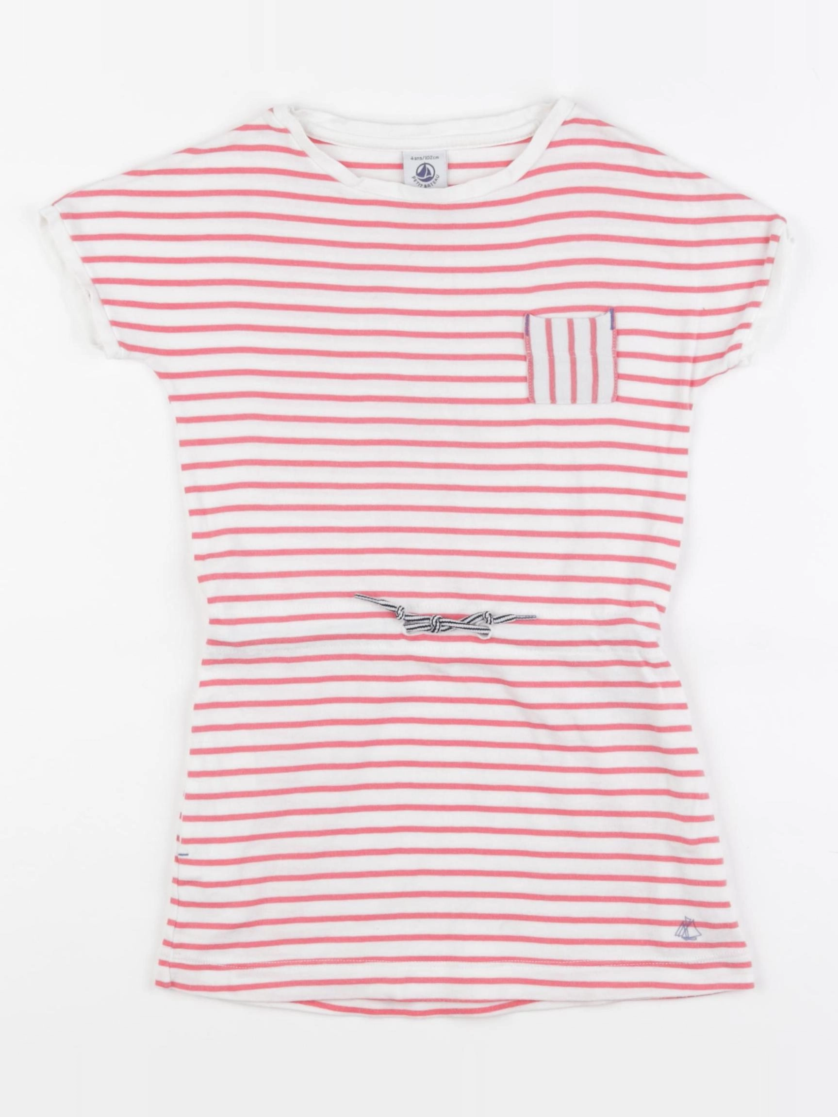Petit Bateau - robe blanc, rose - 4 ans