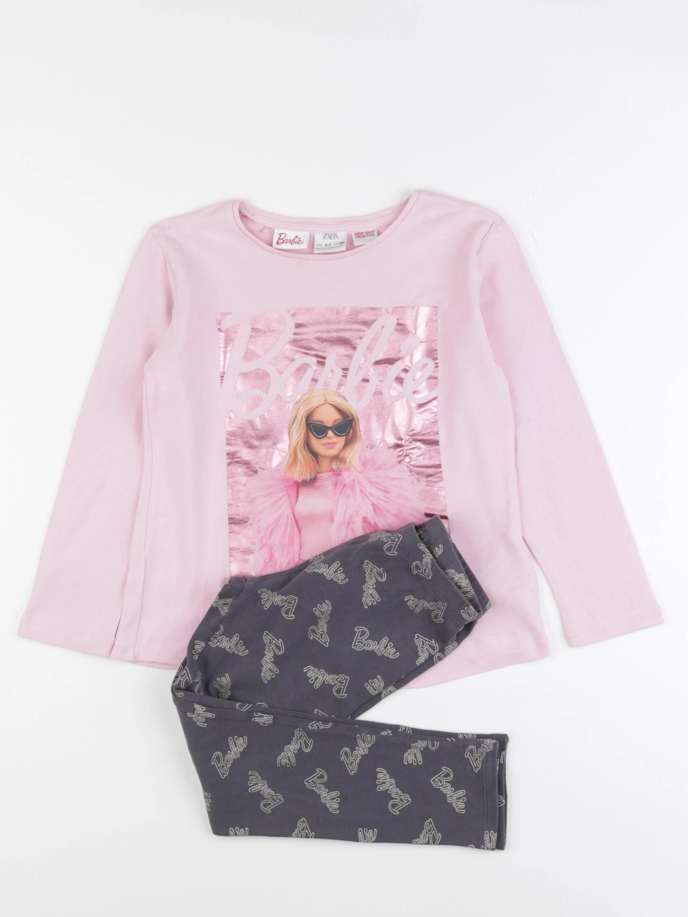 Zara - pyjama coton rose, gris - 6/7 ans