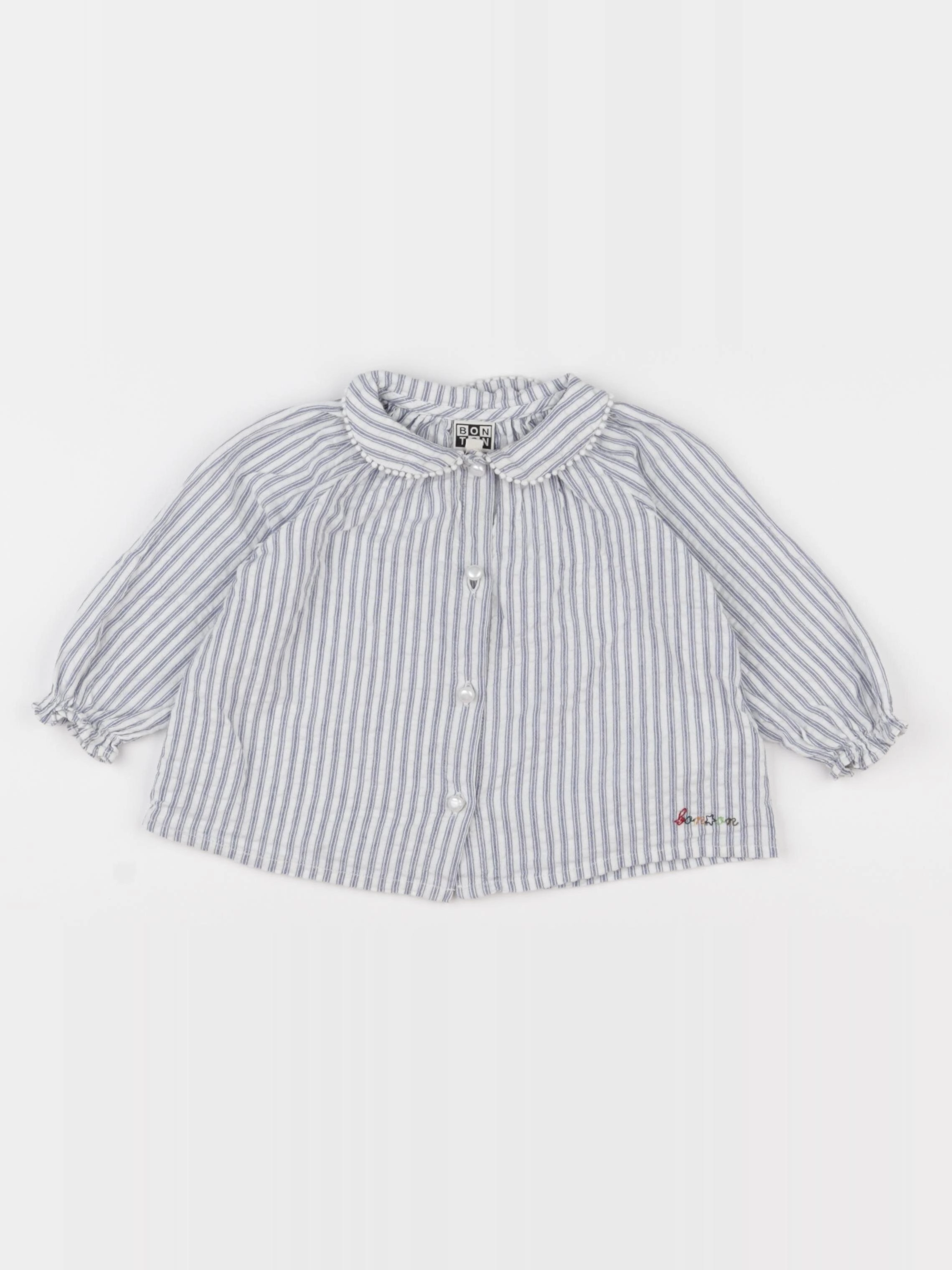 Bonton - blouse blanc, bleu - 12 mois