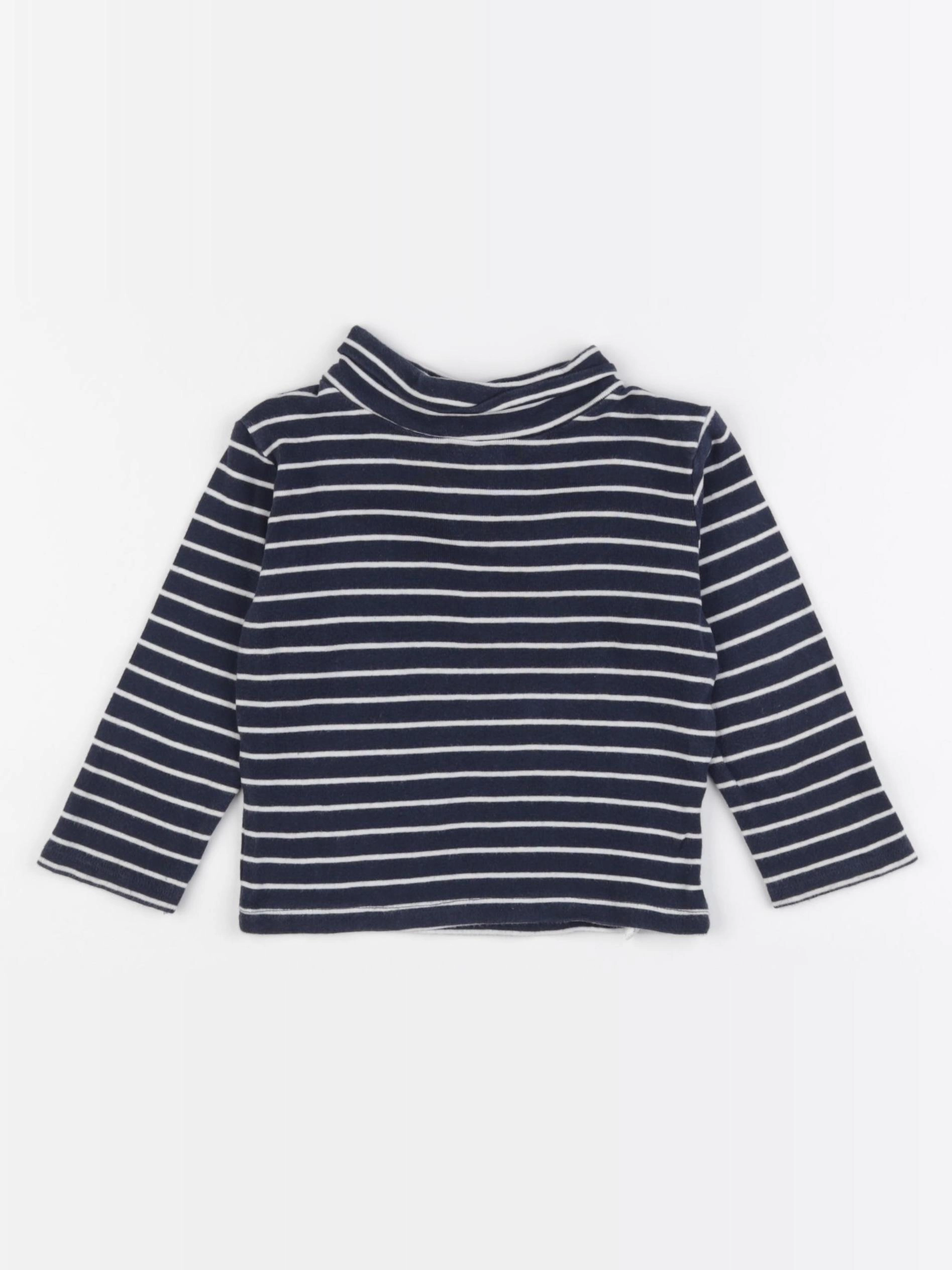 Vertbaudet - sous-pull bleu, blanc - 2 ans