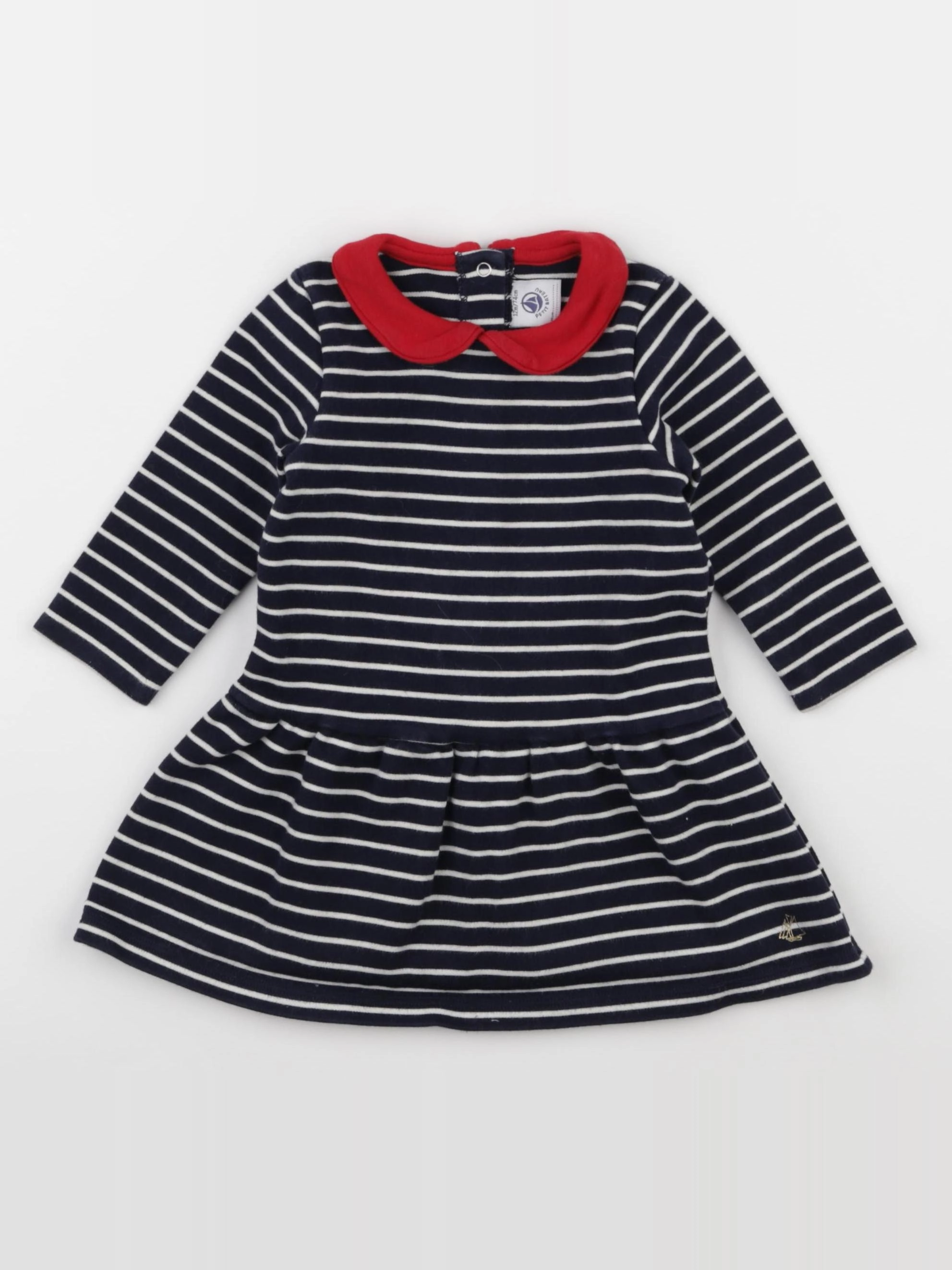 Petit Bateau - robe bleu, blanc, rouge - 12 mois