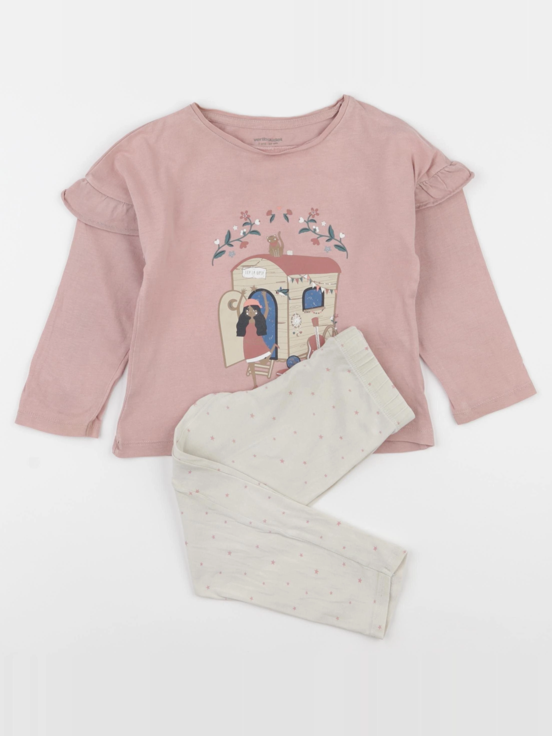 Vertbaudet - pyjama coton beige, rose - 3 ans