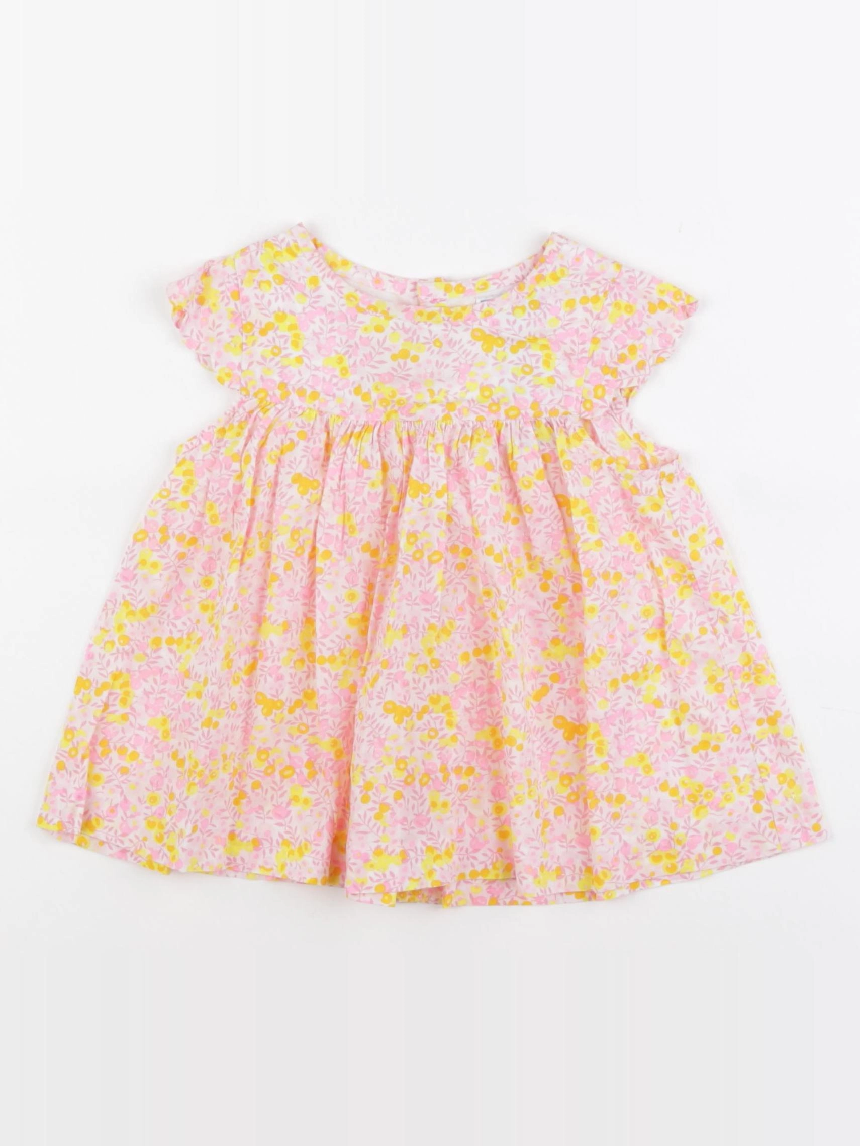 Jacadi - blouse liberty jaune, rose fluo - 36 mois