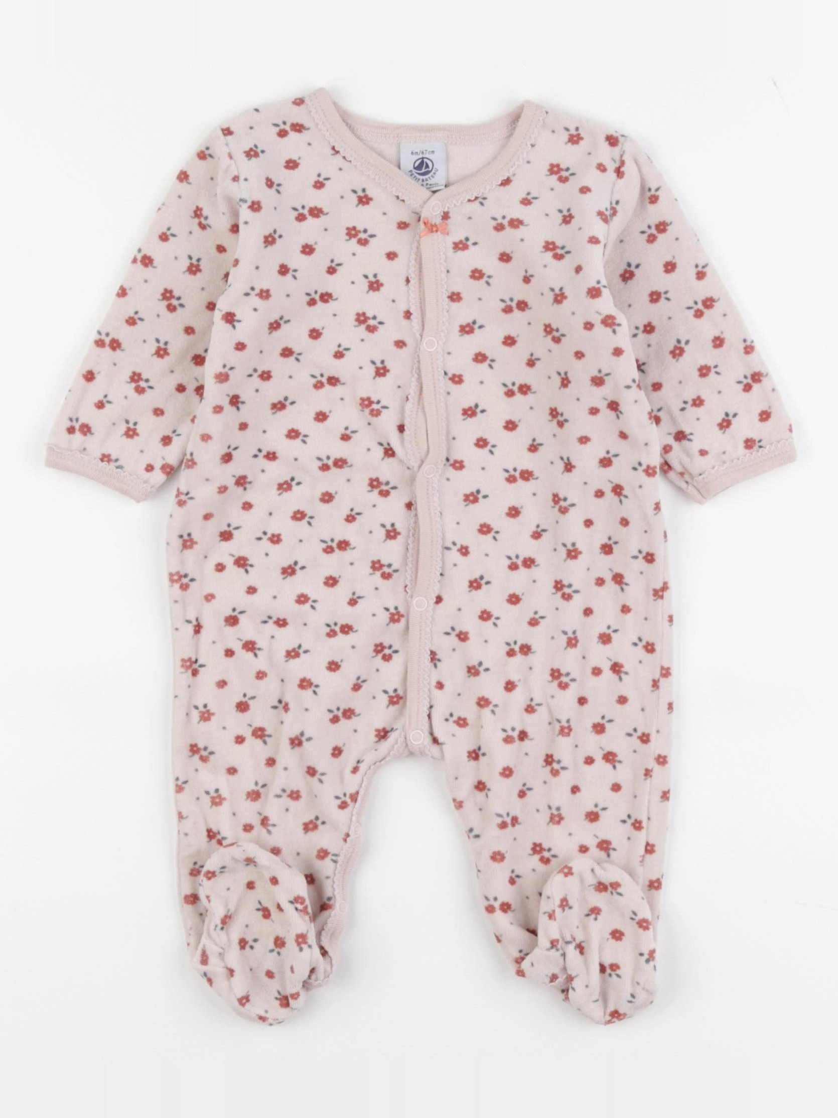 Petit Bateau - pyjama velours rose - 6 mois