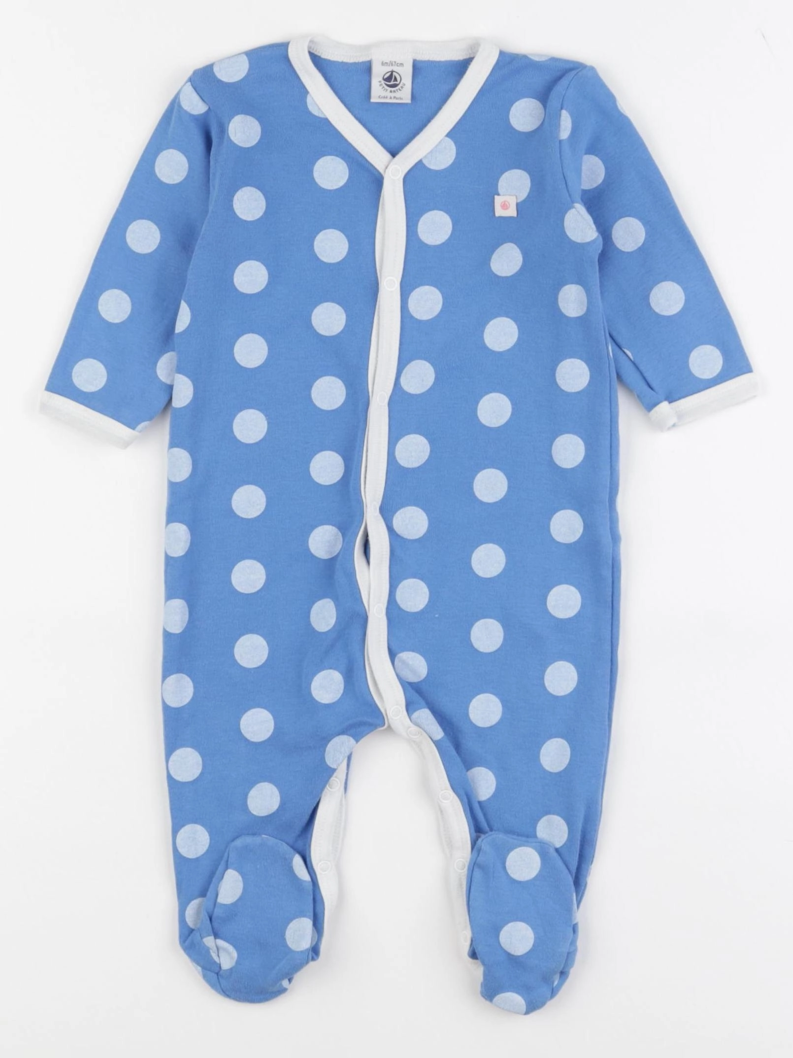 Petit Bateau - pyjama coton bleu, blanc - 6 mois