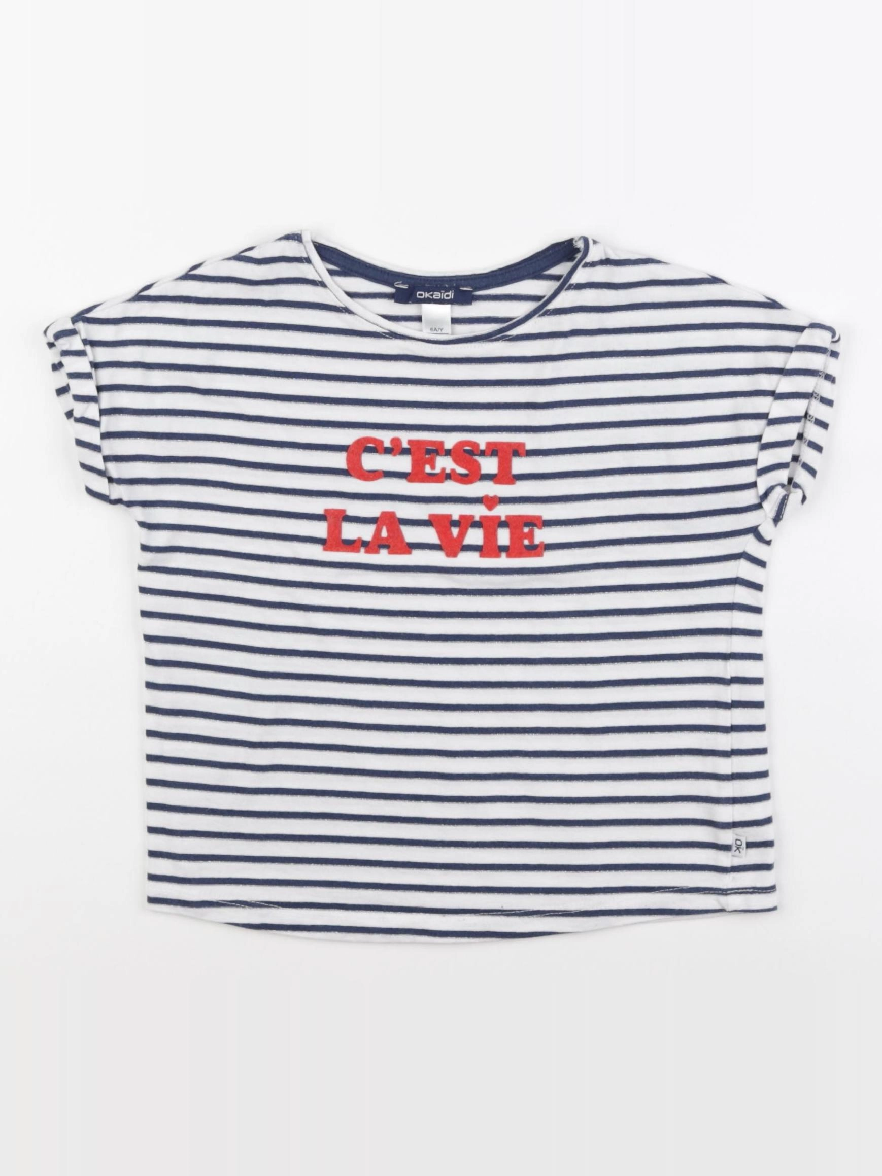 Okaidi - tee-shirt argent, bleu, blanc - 6 ans