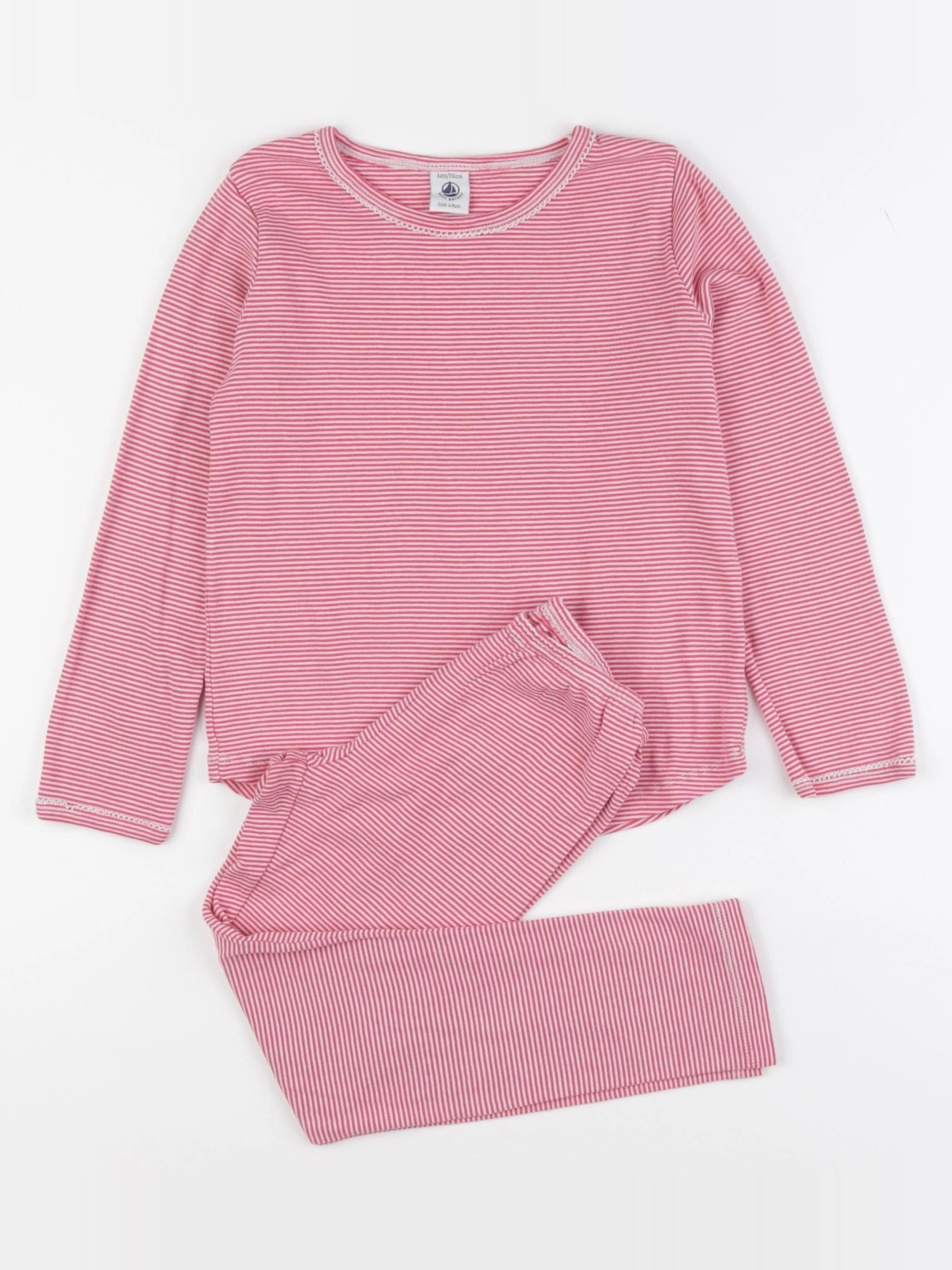 Petit Bateau - pyjama coton blanc, rose - 6 ans