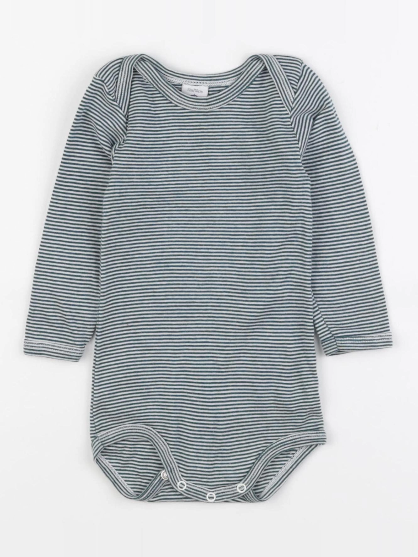 Petit Bateau - body blanc, bleu - 12 mois