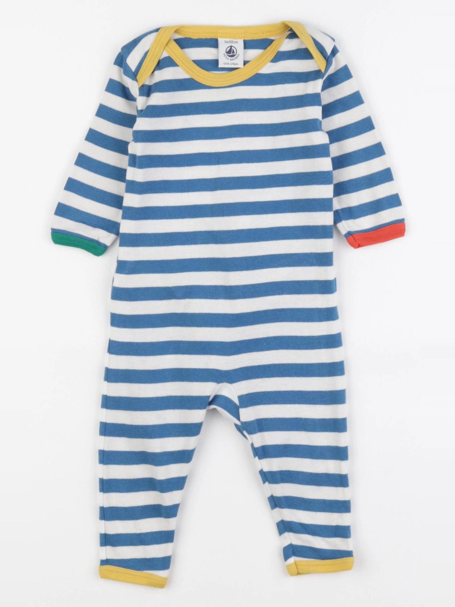 Petit Bateau - pyjama coton blanc, bleu - 3 mois