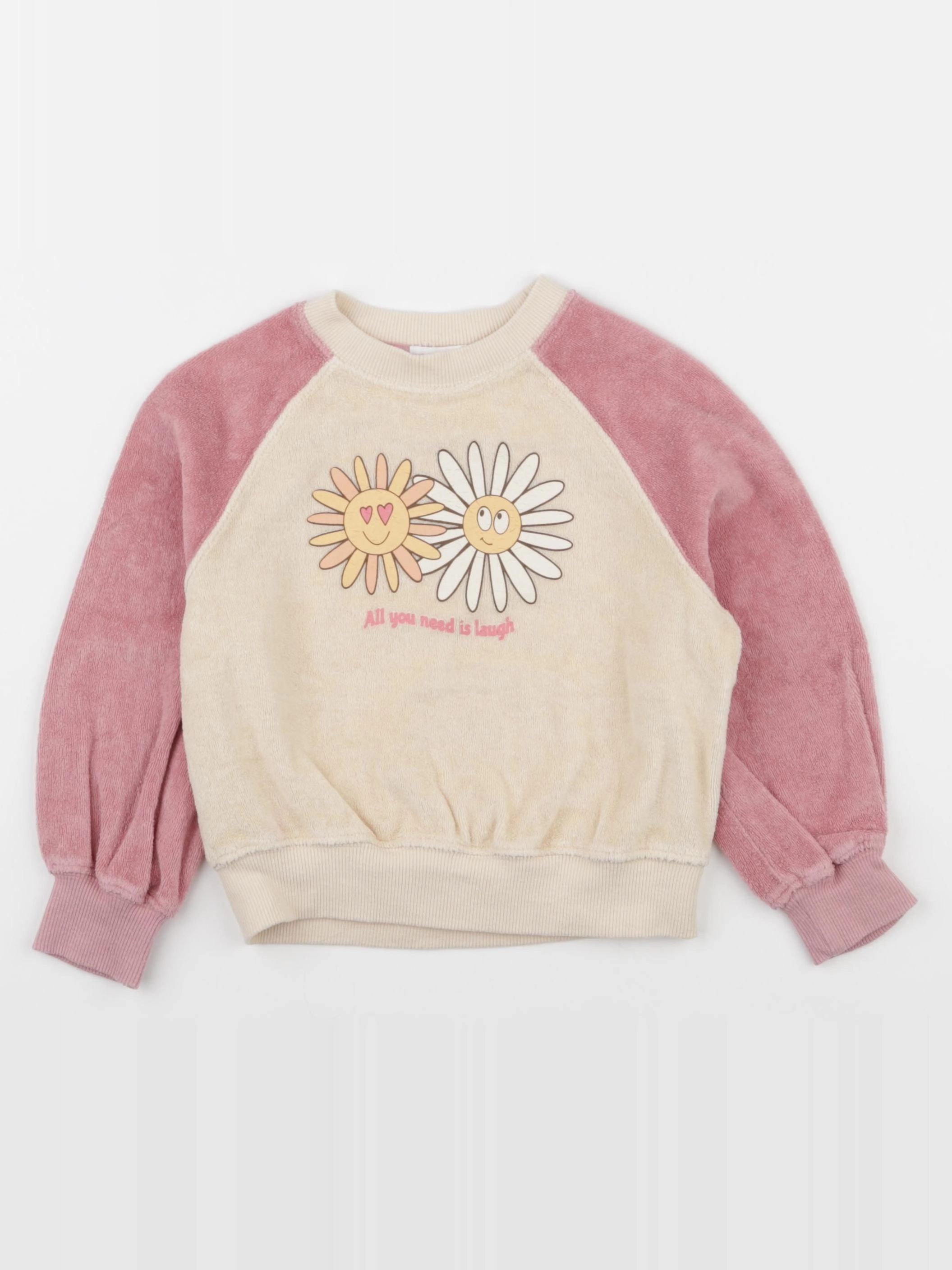 Vertbaudet - sweat beige, rose - 3 ans