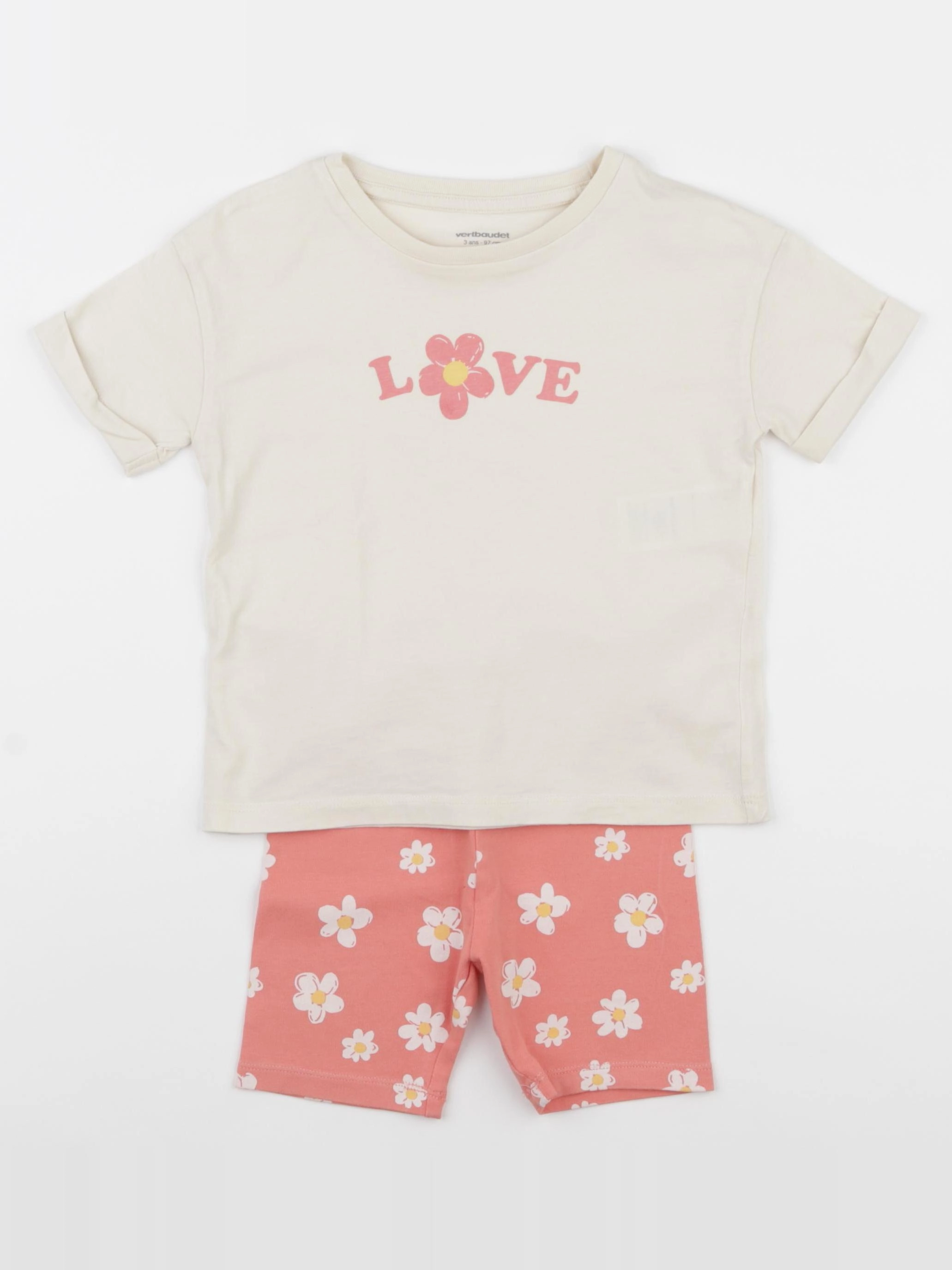 Vertbaudet - ensemble beige, rose - 3 ans