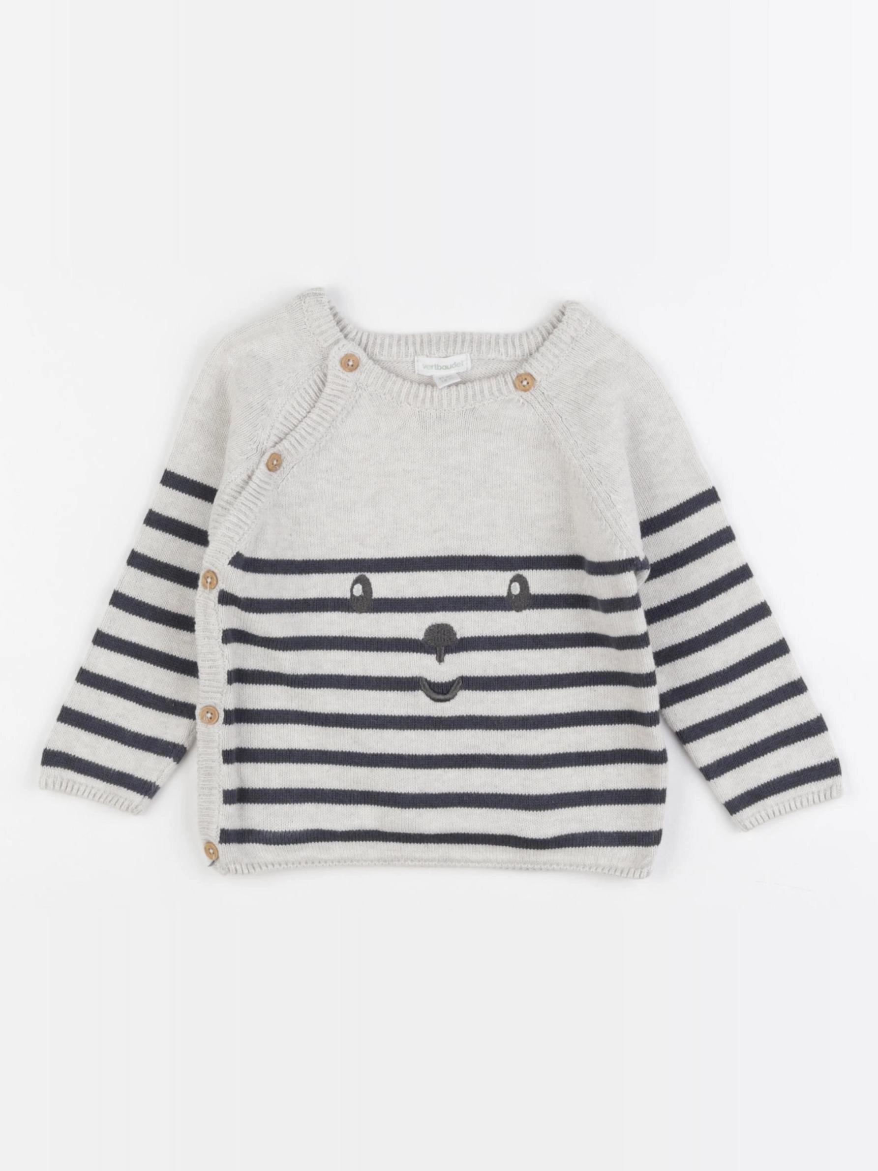 Vertbaudet - pull beige, bleu - 18 mois