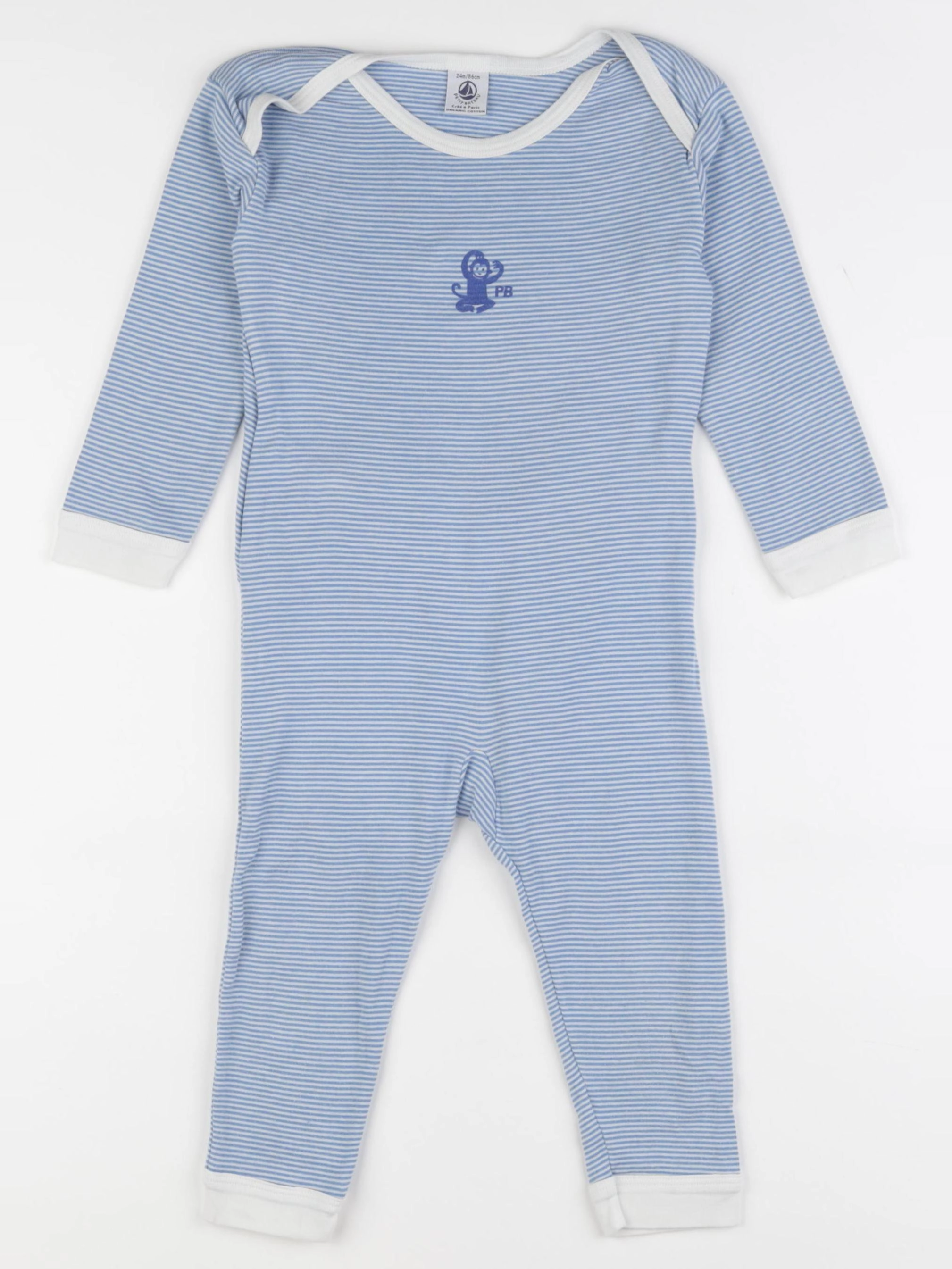 Petit Bateau - pyjama coton bleu, blanc - 24 mois