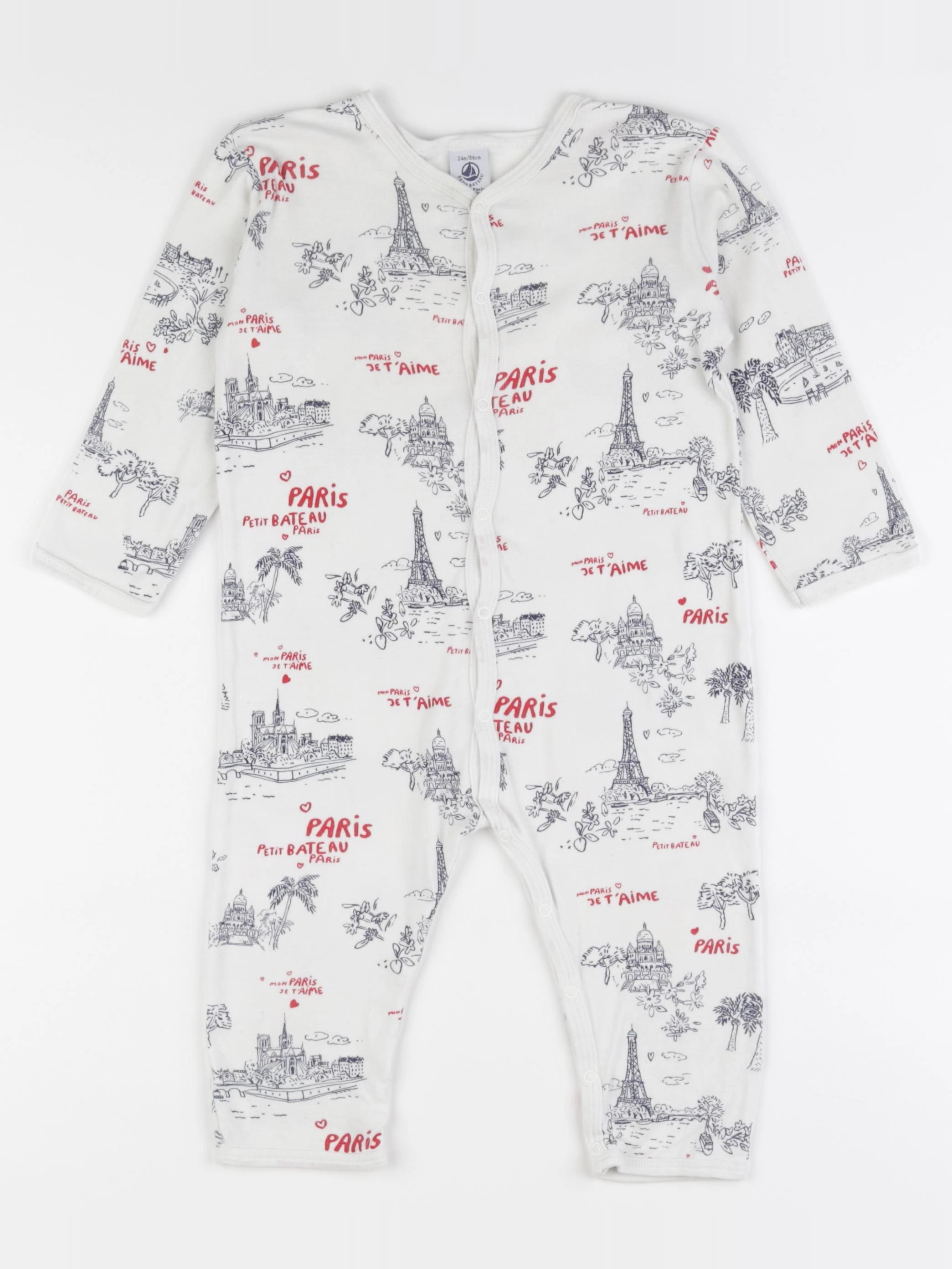 Petit Bateau - pyjama coton blanc, bleu - 24 mois