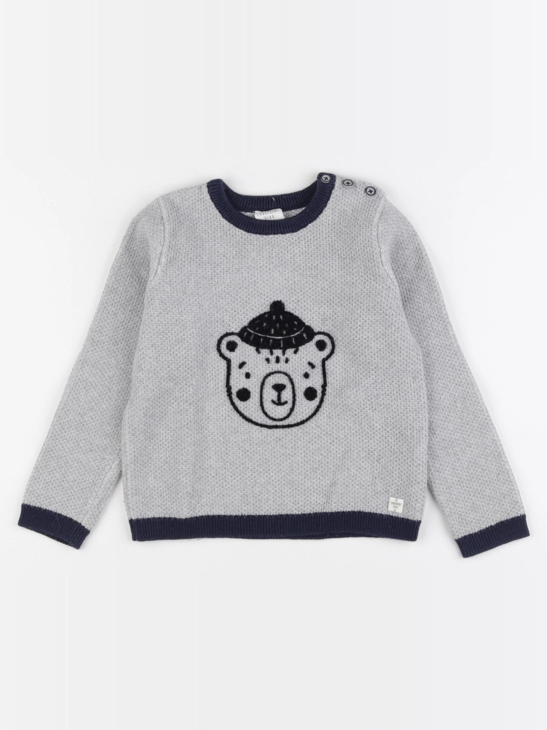 Carrément Beau - pull gris, bleu - 4 ans