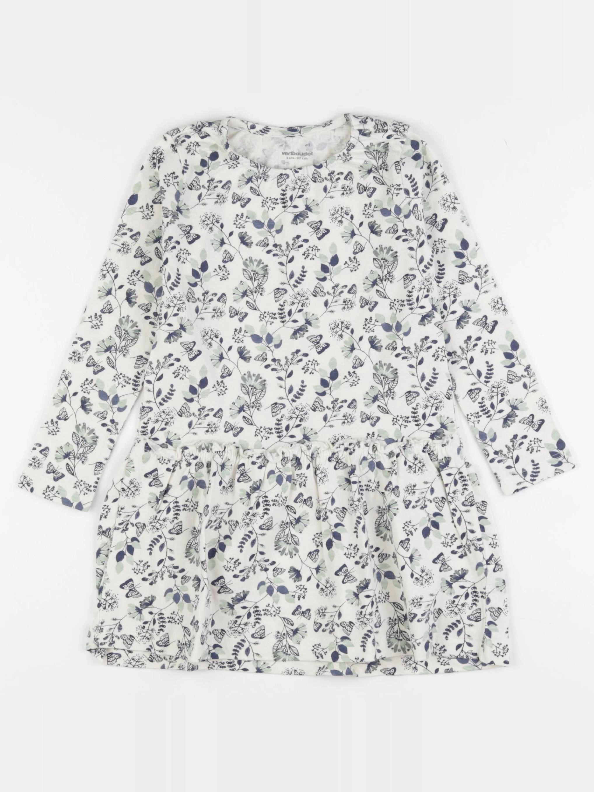 Vertbaudet - robe beige, bleu, vert - 3 ans