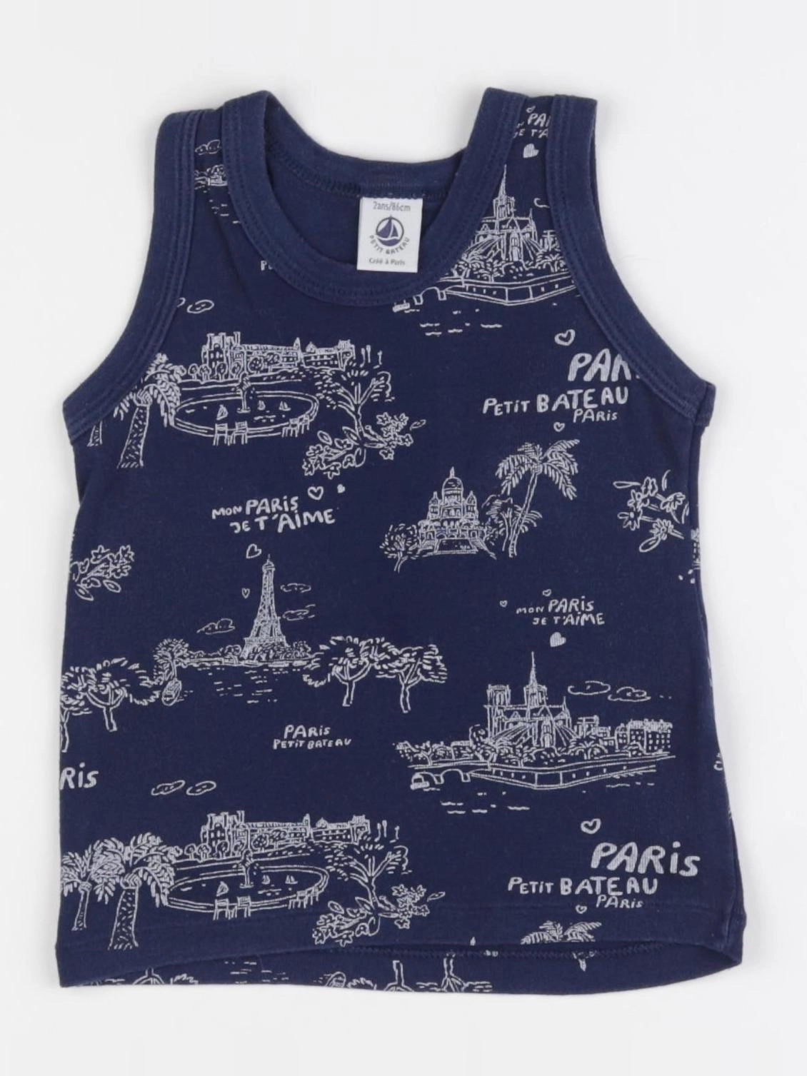 Petit Bateau - maillot de corps bleu, blanc - 2 ans