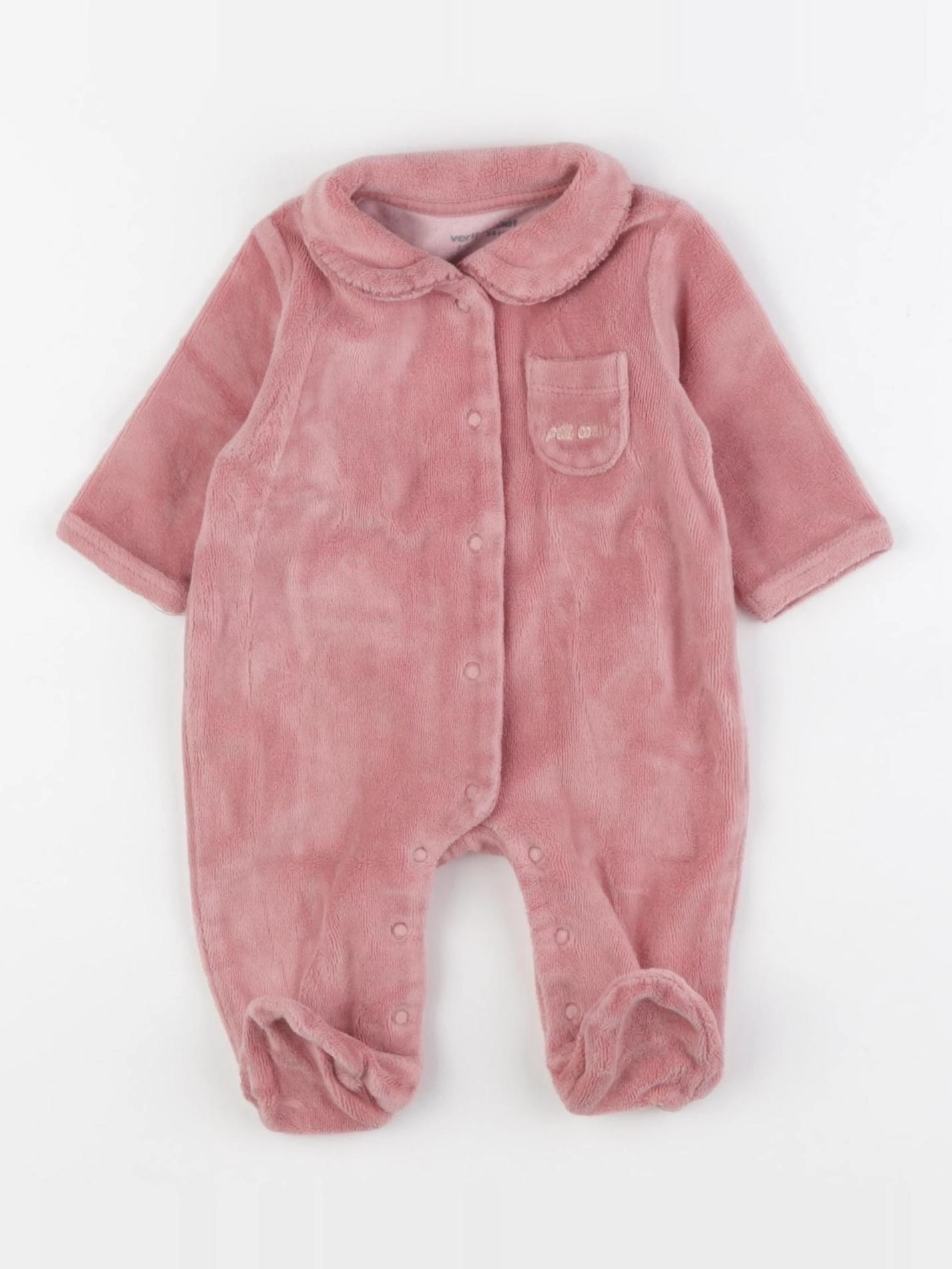 Vertbaudet - pyjama velours rose - 1 mois