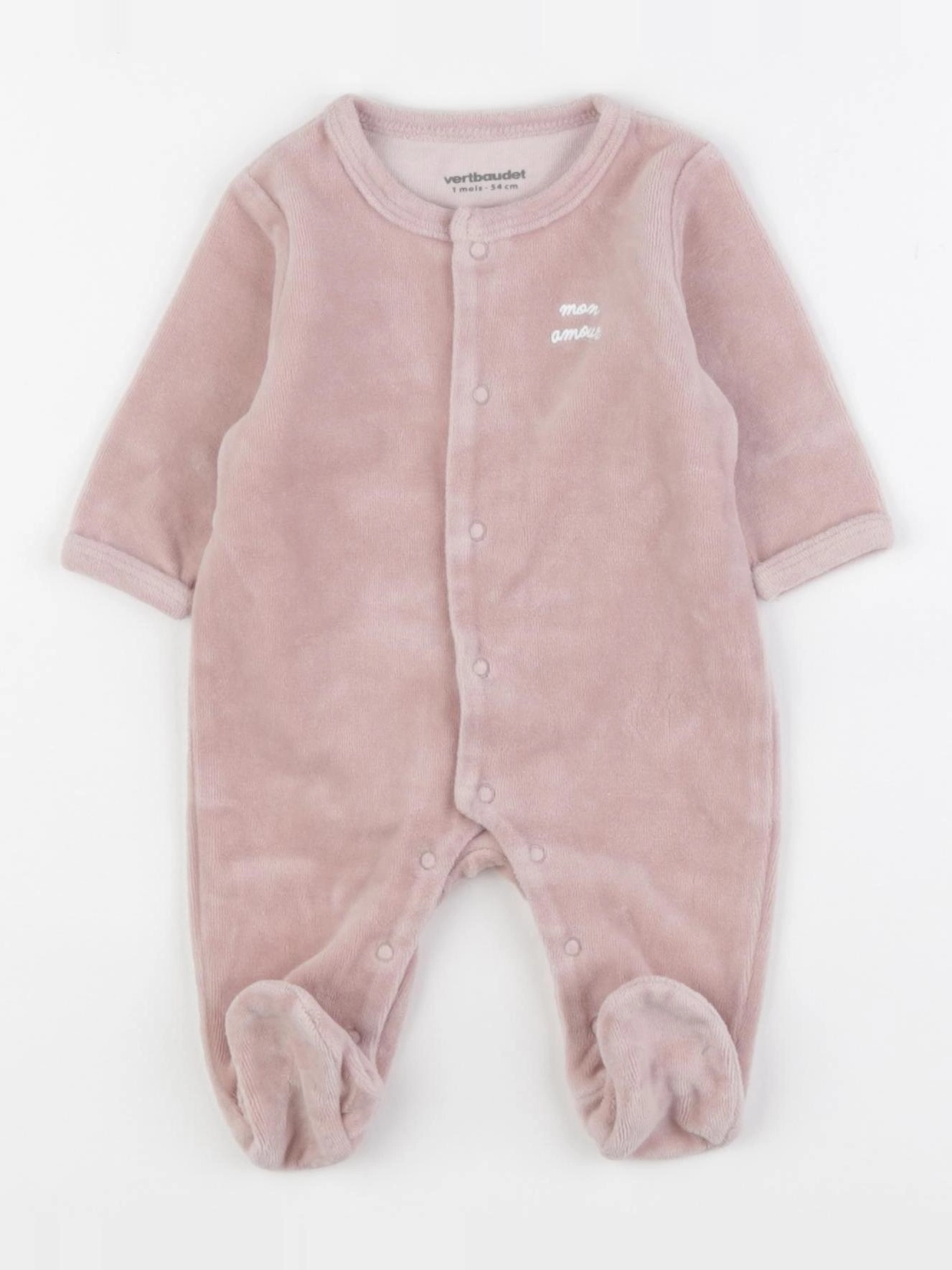 Vertbaudet - pyjama velours rose - 1 mois