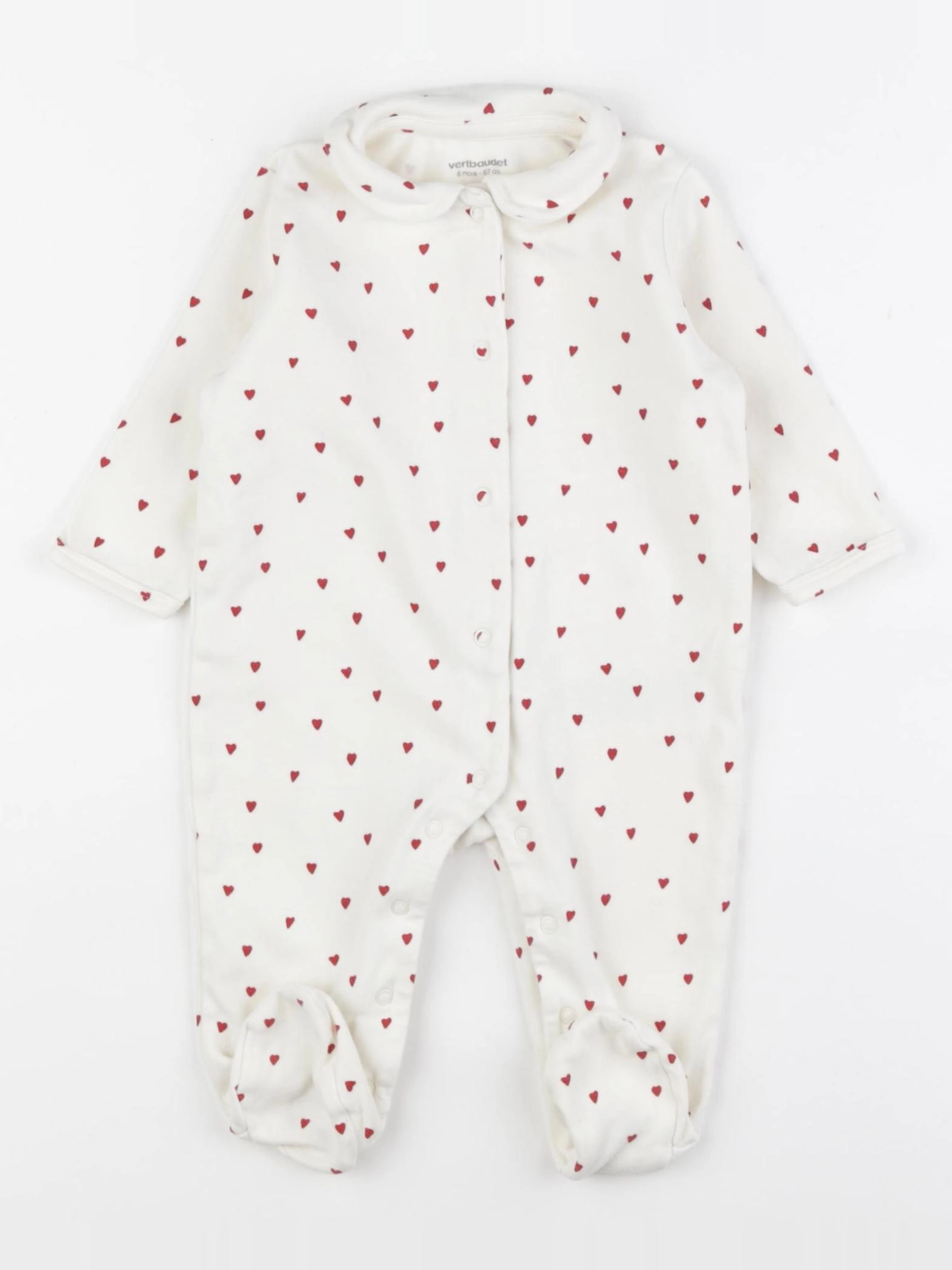 Vertbaudet - pyjama coton blanc, rouge - 6 mois