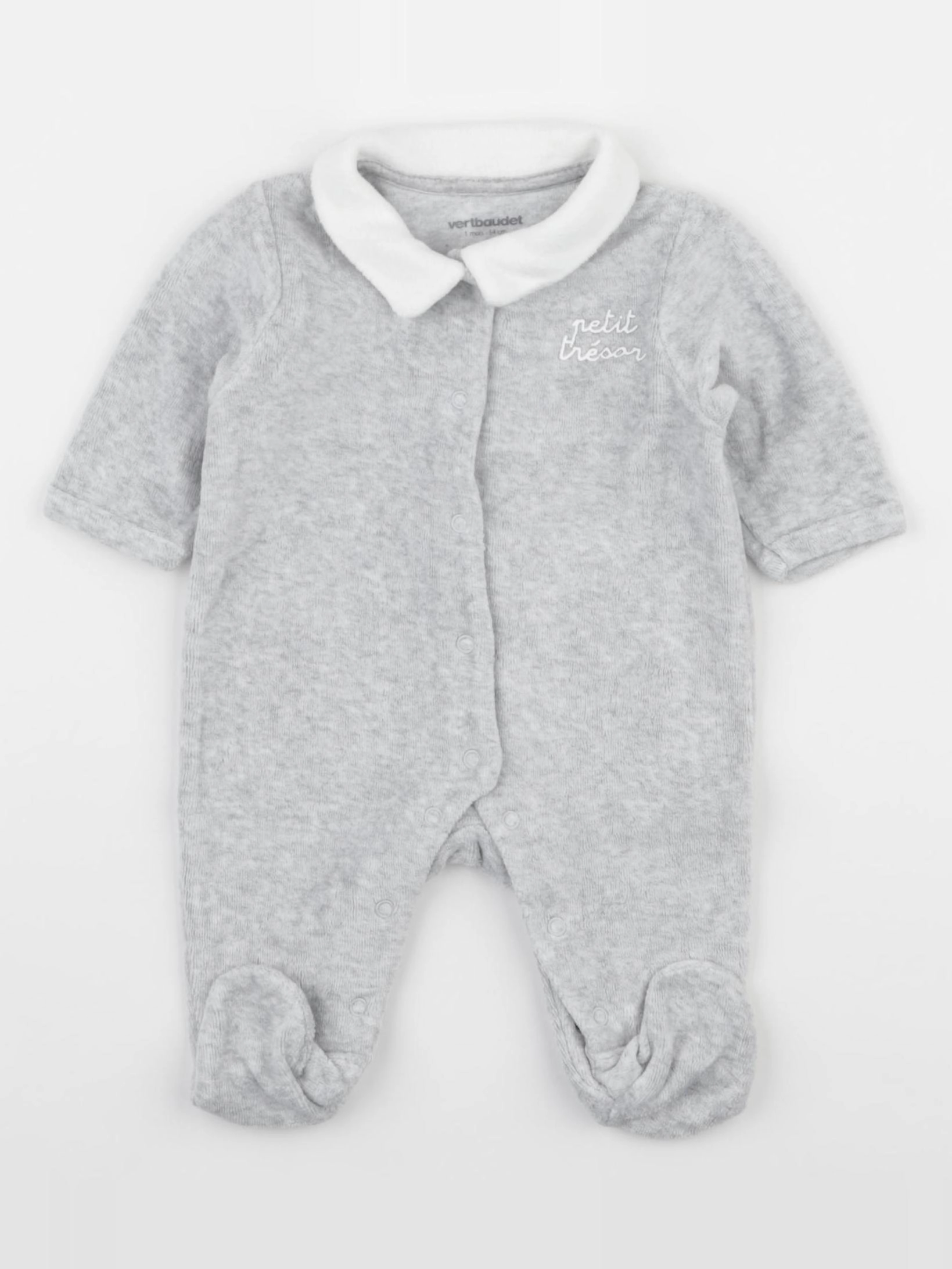 Vertbaudet - pyjama velours gris - 1 mois