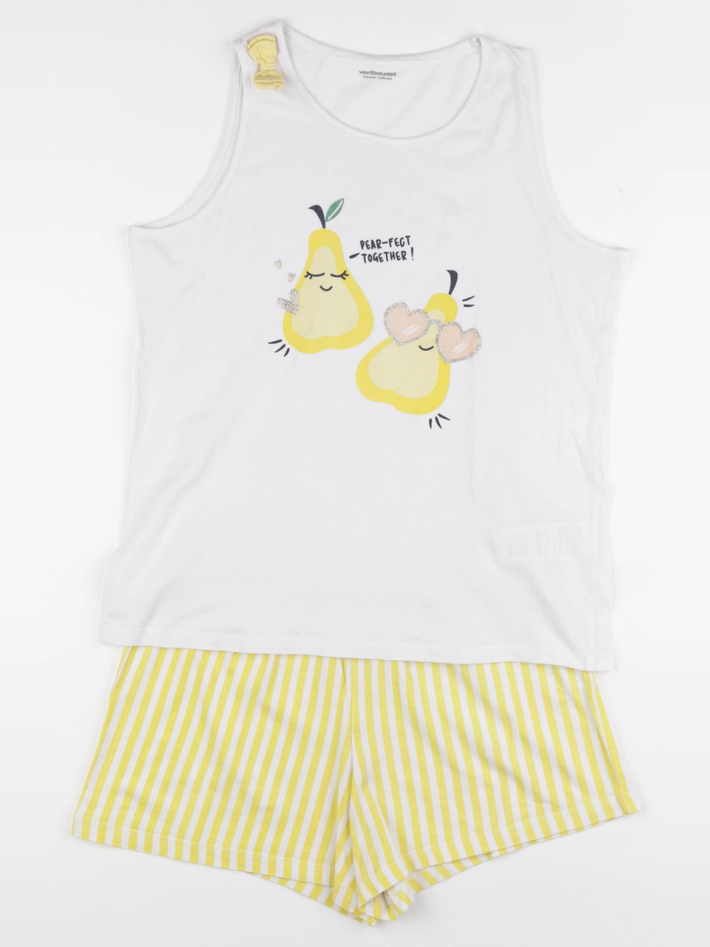 Vertbaudet - pyjama coton blanc, jaune - 14 ans