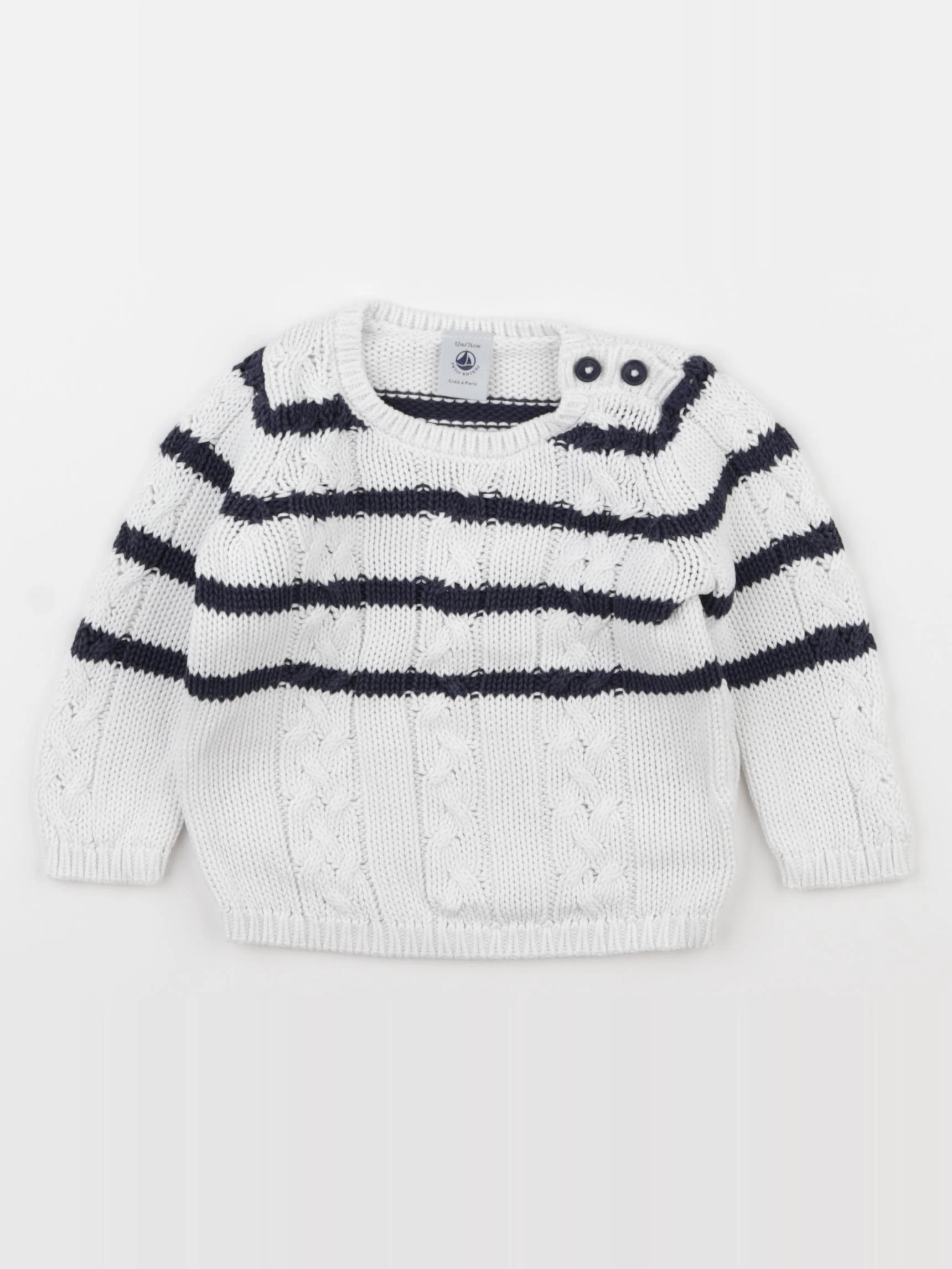 Petit Bateau - pull blanc, bleu - 12 mois