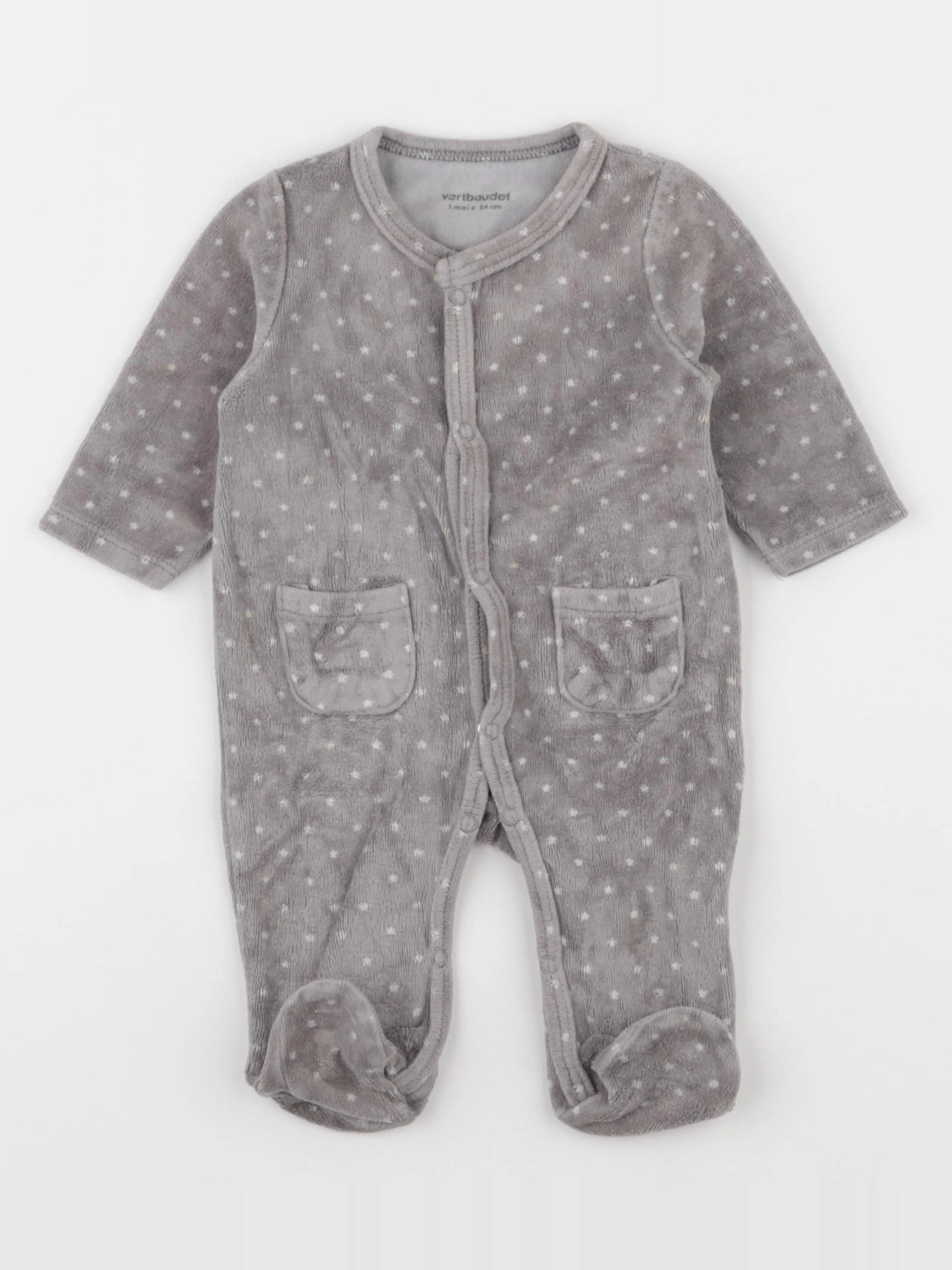 Vertbaudet - pyjama velours gris - 1 mois
