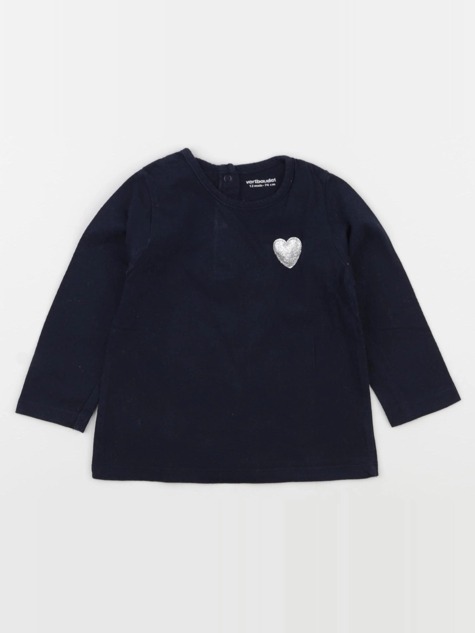 Vertbaudet - tee-shirt bleu, argent - 12 mois