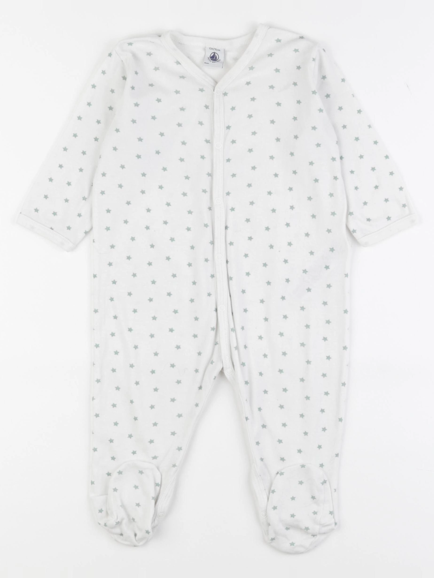 Petit Bateau - pyjama coton blanc, vert - 12 mois