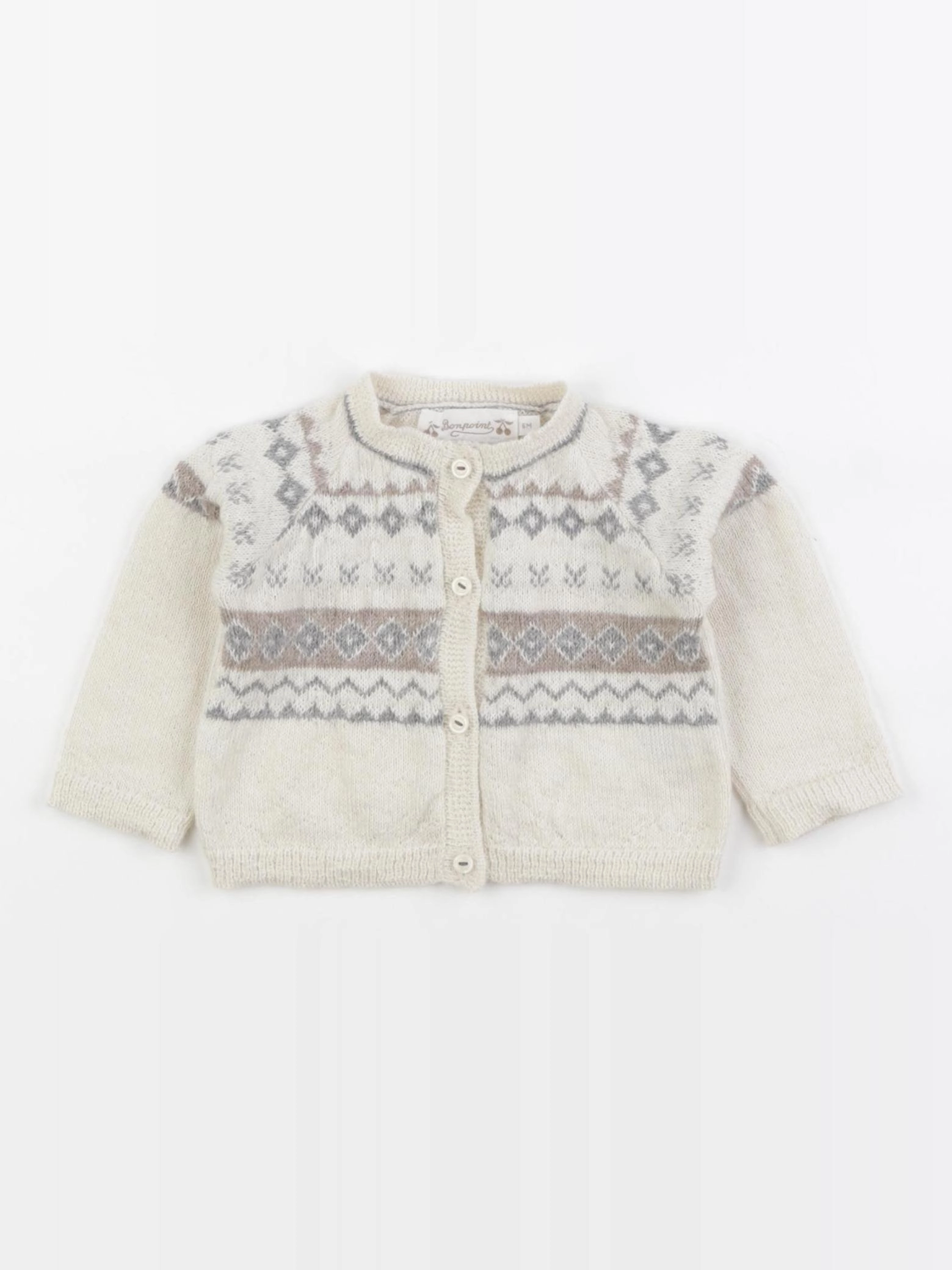 Bonpoint - gilet beige, gris - 6 mois