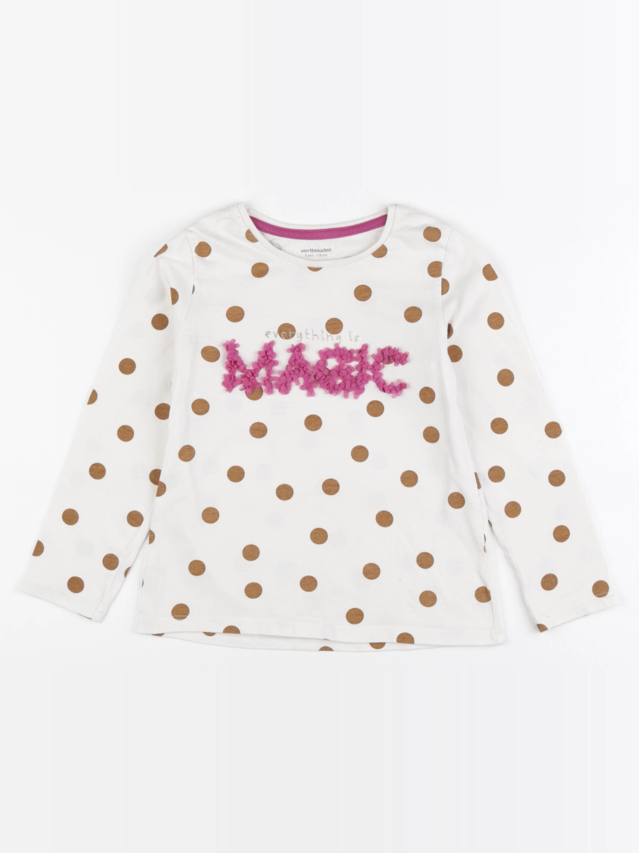 Vertbaudet - tee-shirt beige, rose - 6 ans