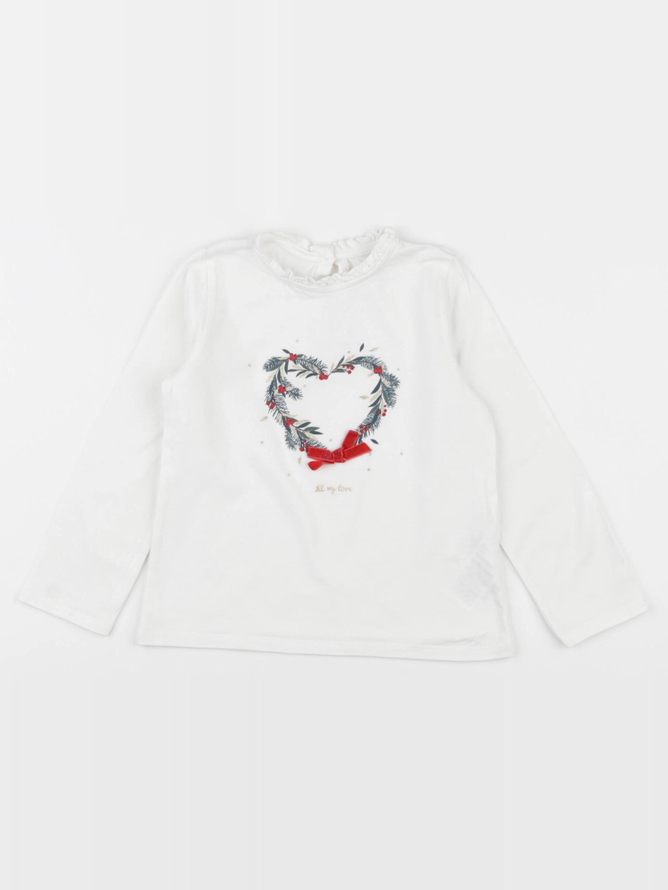 Vertbaudet - tee-shirt blanc, rouge - 4 ans