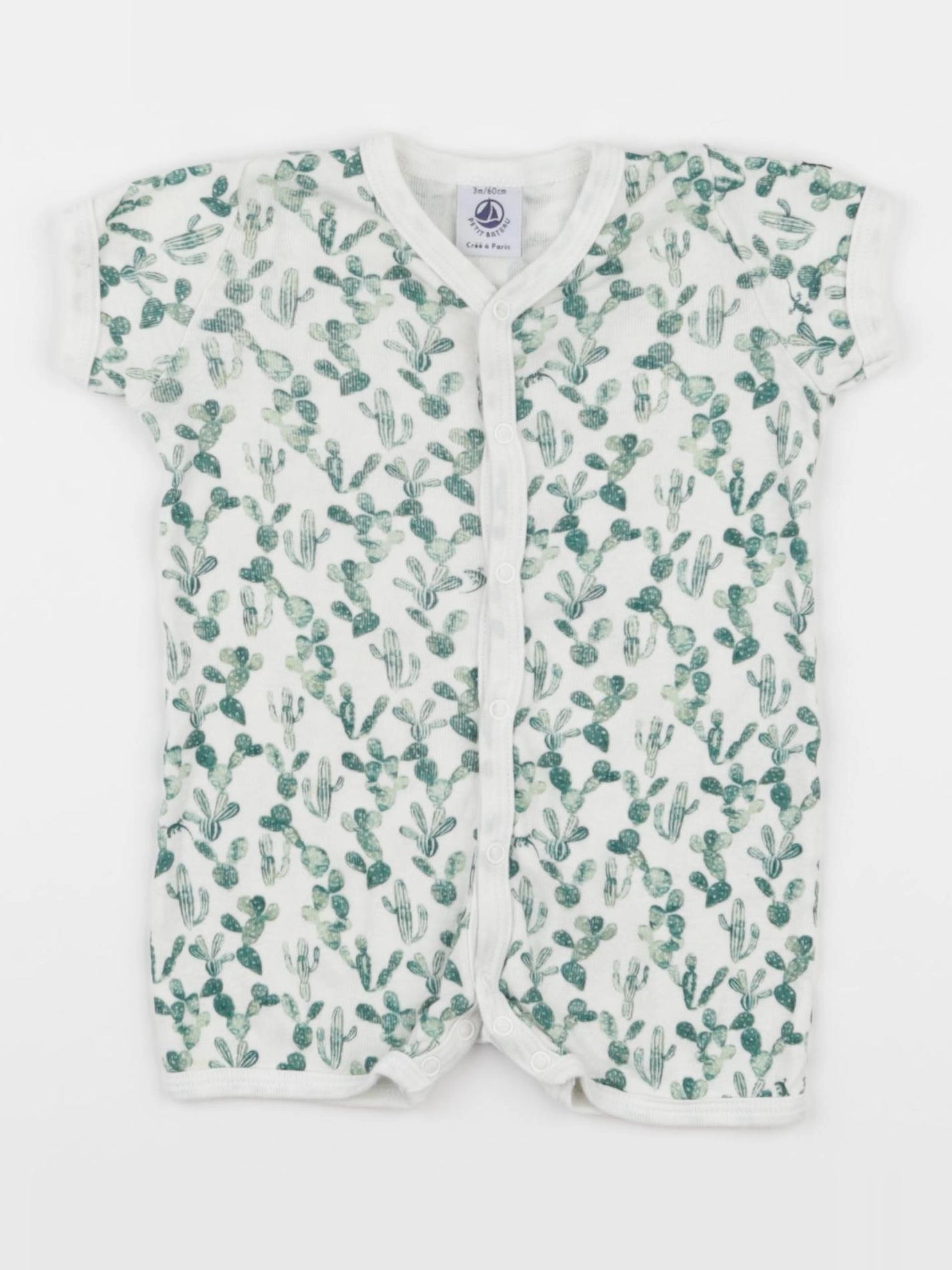 Petit Bateau - pyjama coton blanc, vert - 3 mois