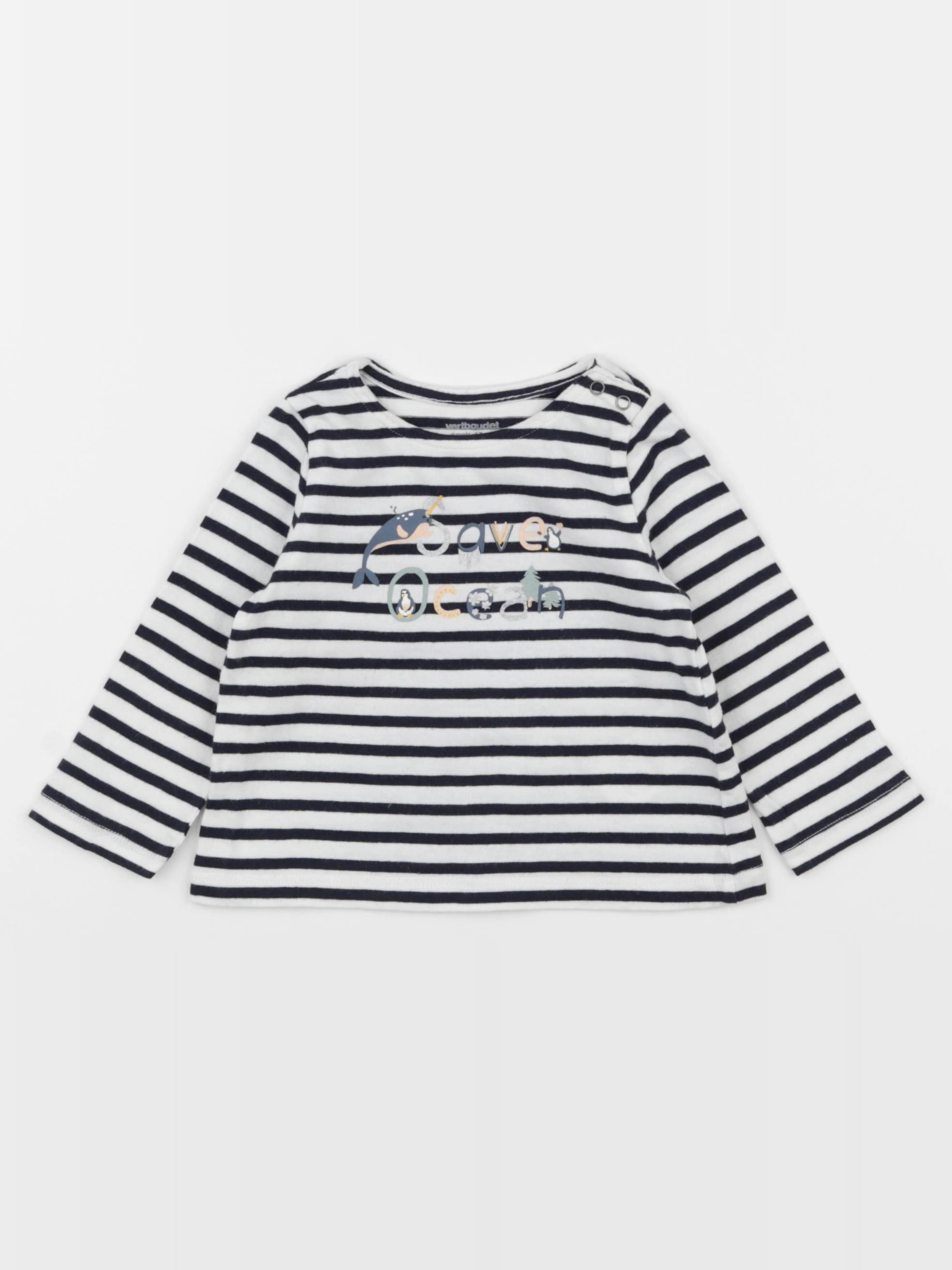 Vertbaudet - tee-shirt blanc, bleu - 6 mois