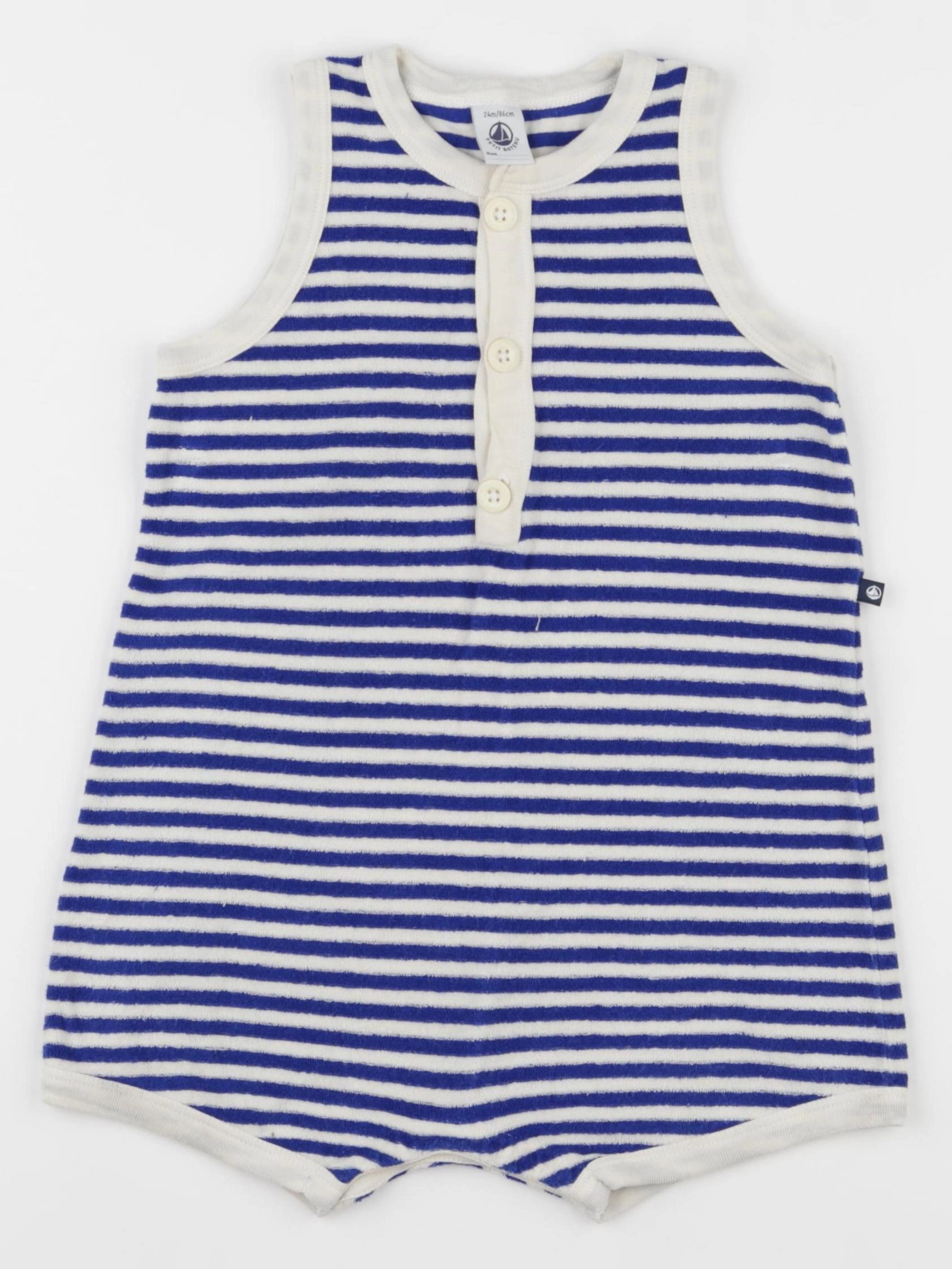 Petit Bateau - combinaison bleu, blanc - 24 mois