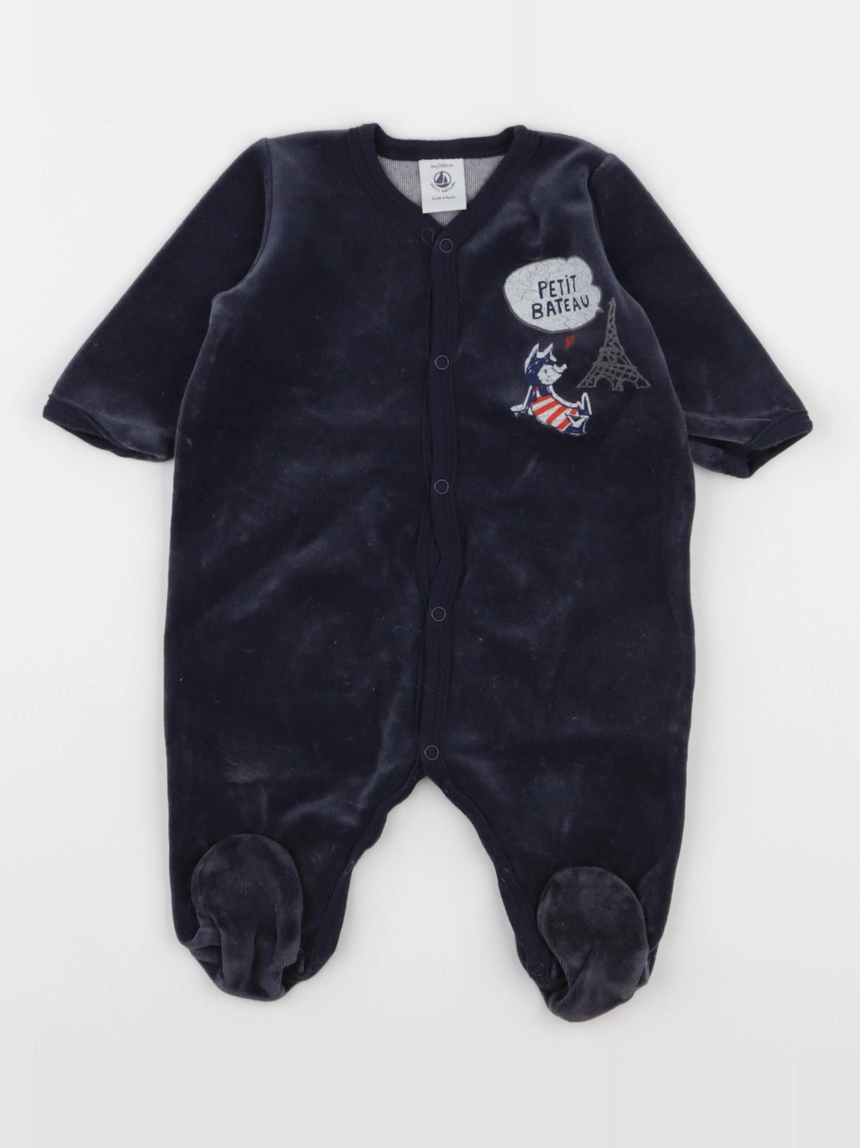 Petit Bateau - pyjama velours bleu - 3 mois