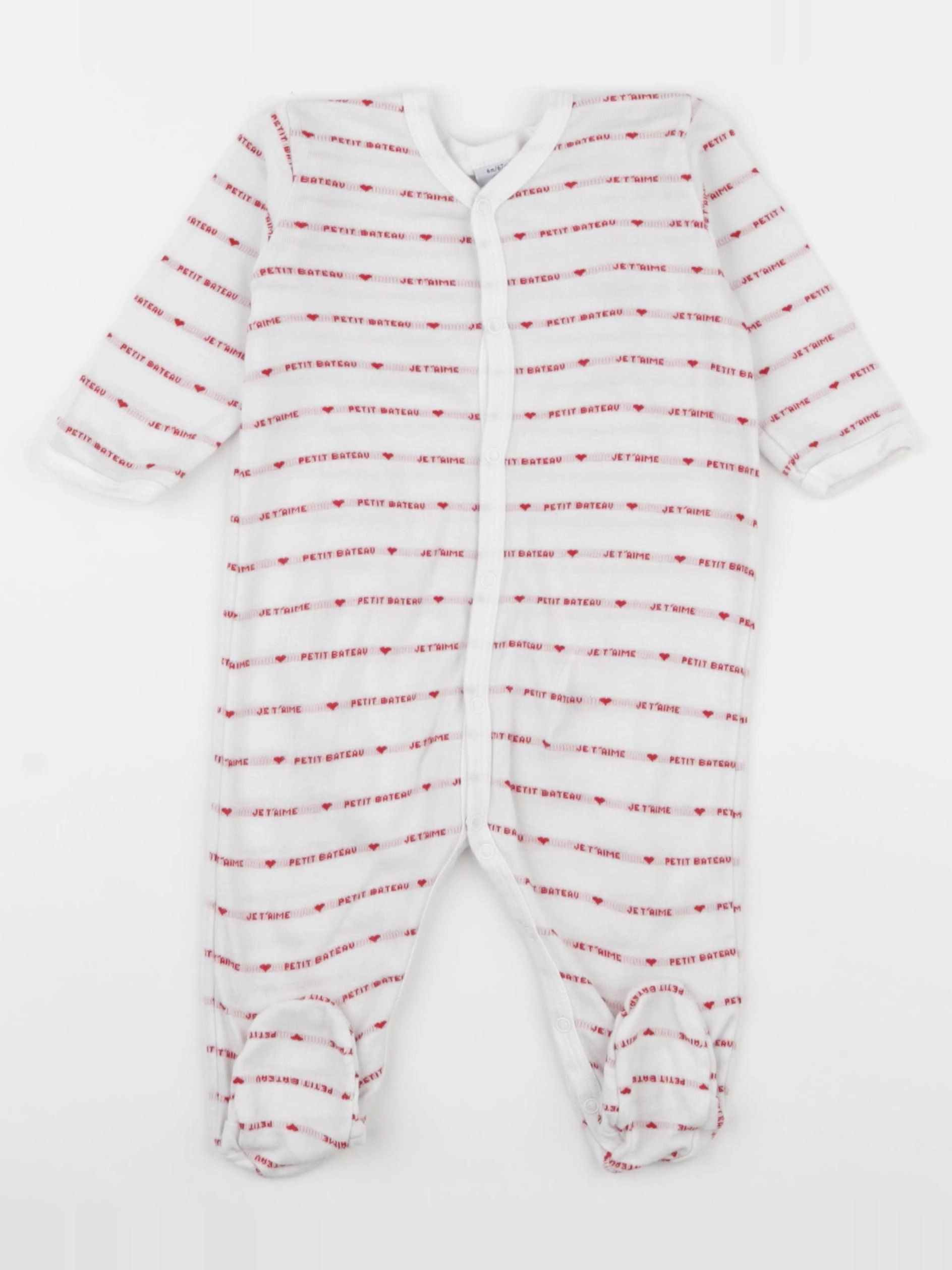 Petit Bateau - pyjama coton blanc, rouge - 6 mois