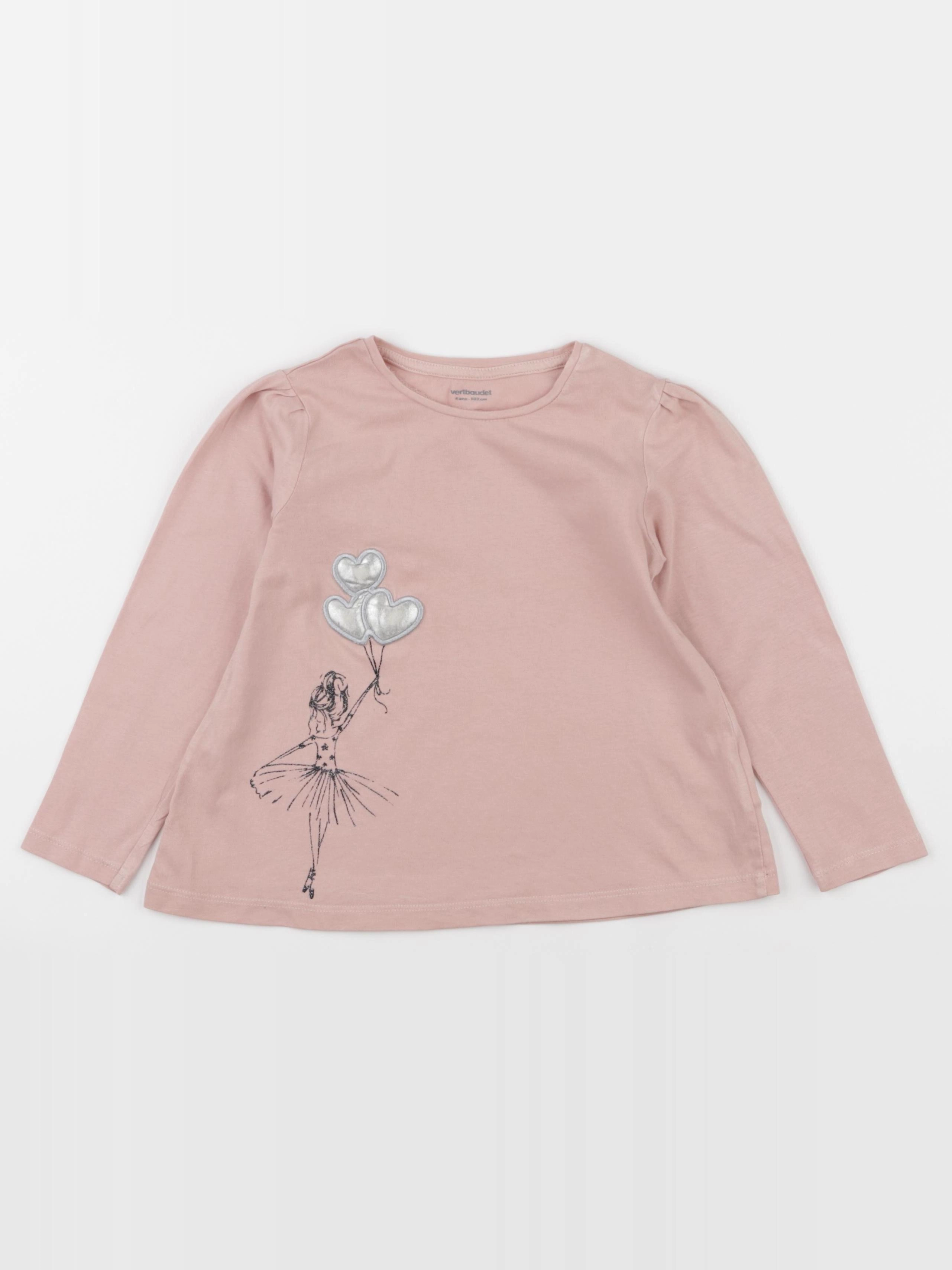 Vertbaudet - tee-shirt argent, rose - 4 ans