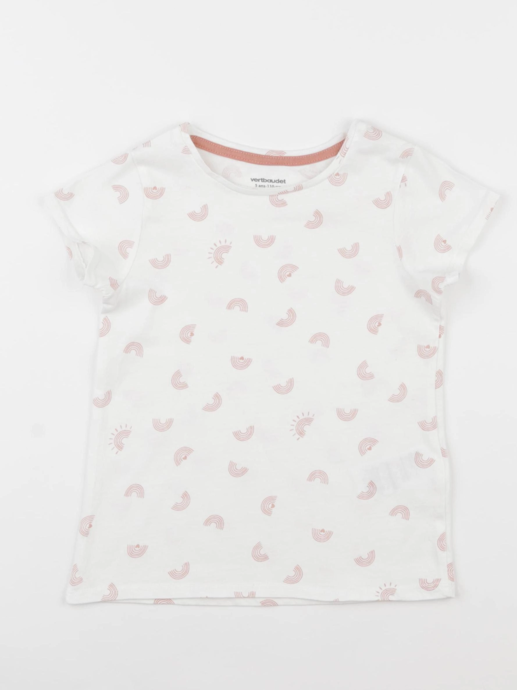 Vertbaudet - tee-shirt blanc, rose - 5 ans