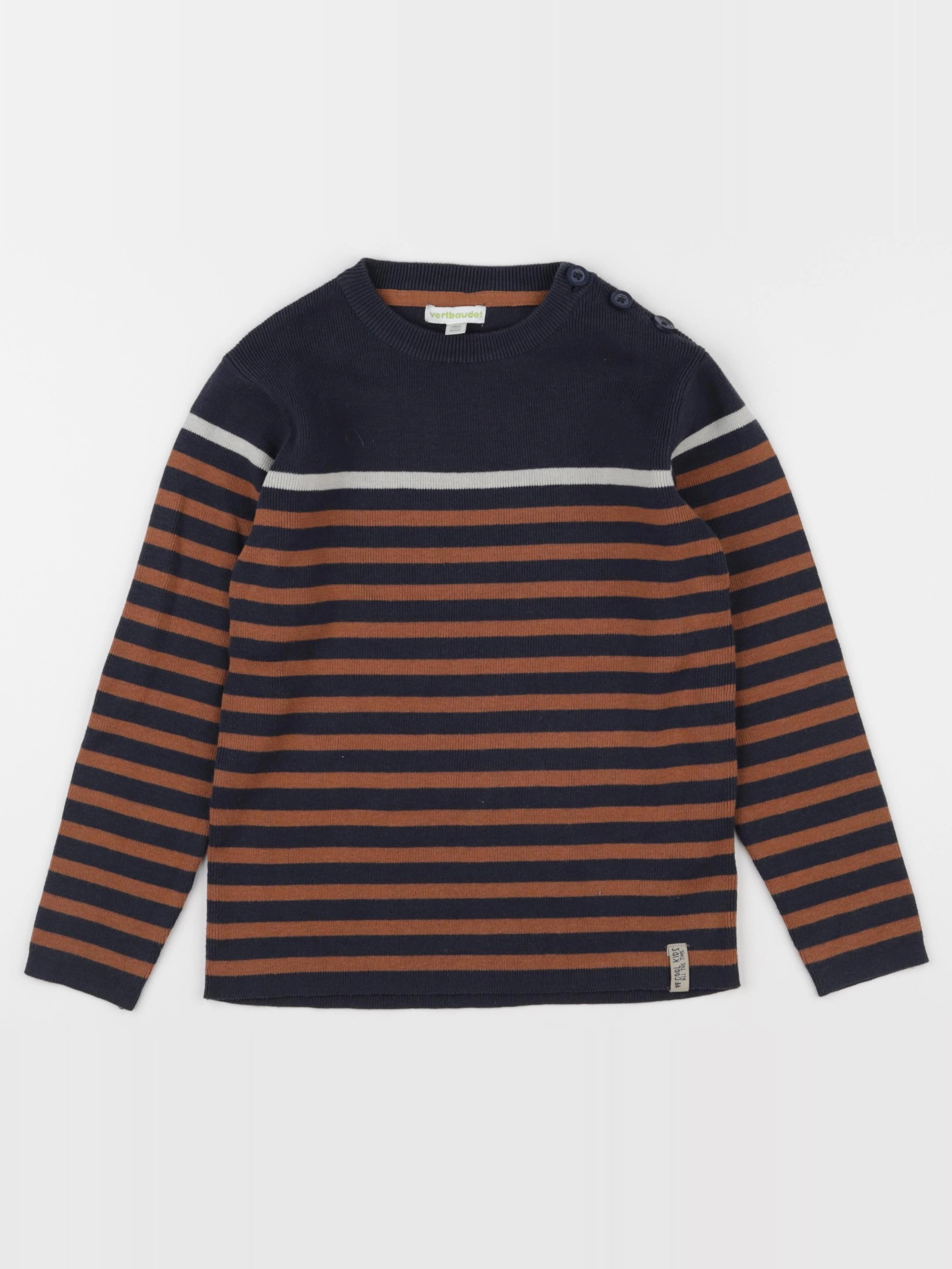Vertbaudet - pull bleu, marron - 8 ans