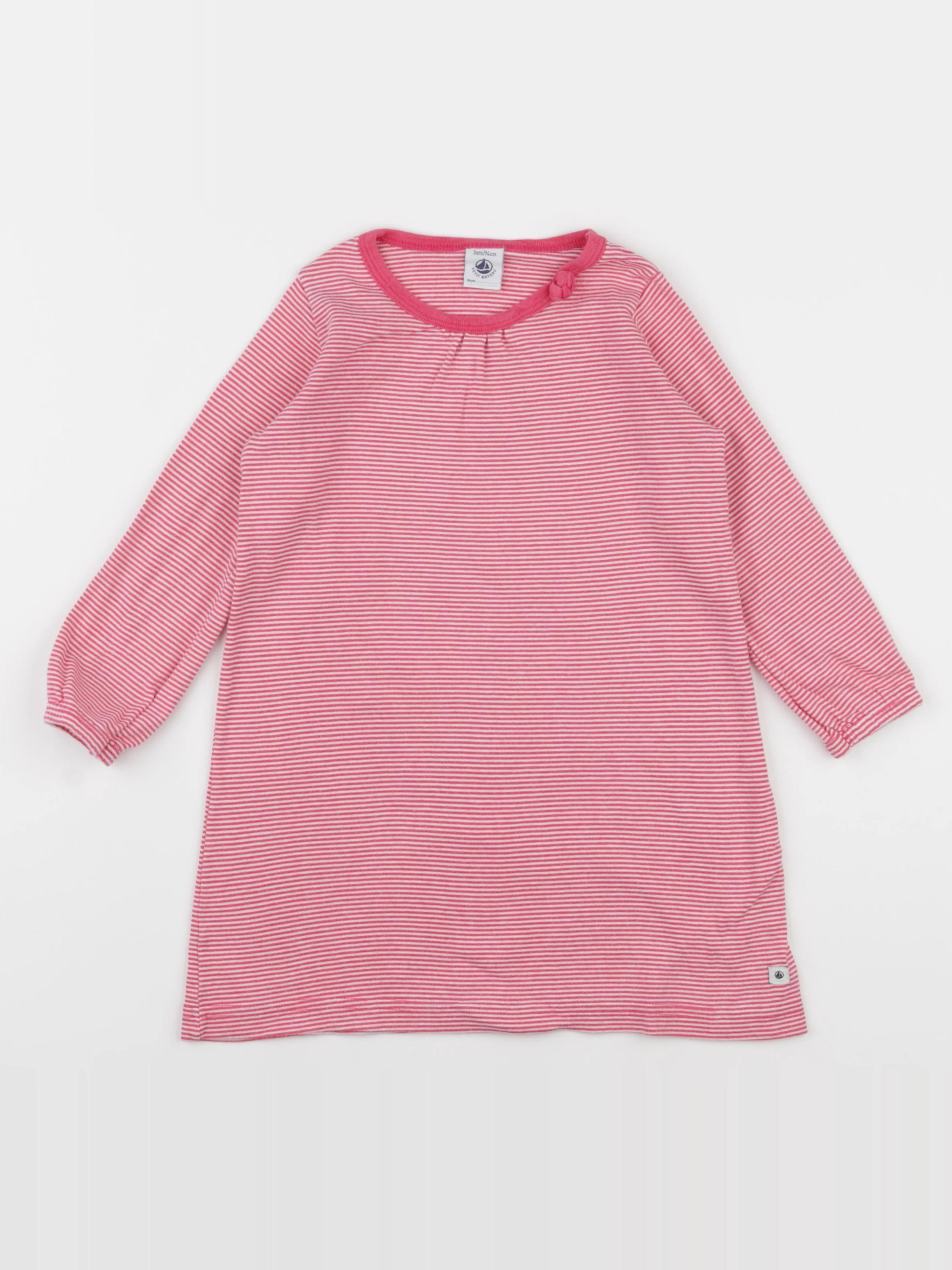 Petit Bateau - chemise de nuit coton rose, blanc - 3 ans
