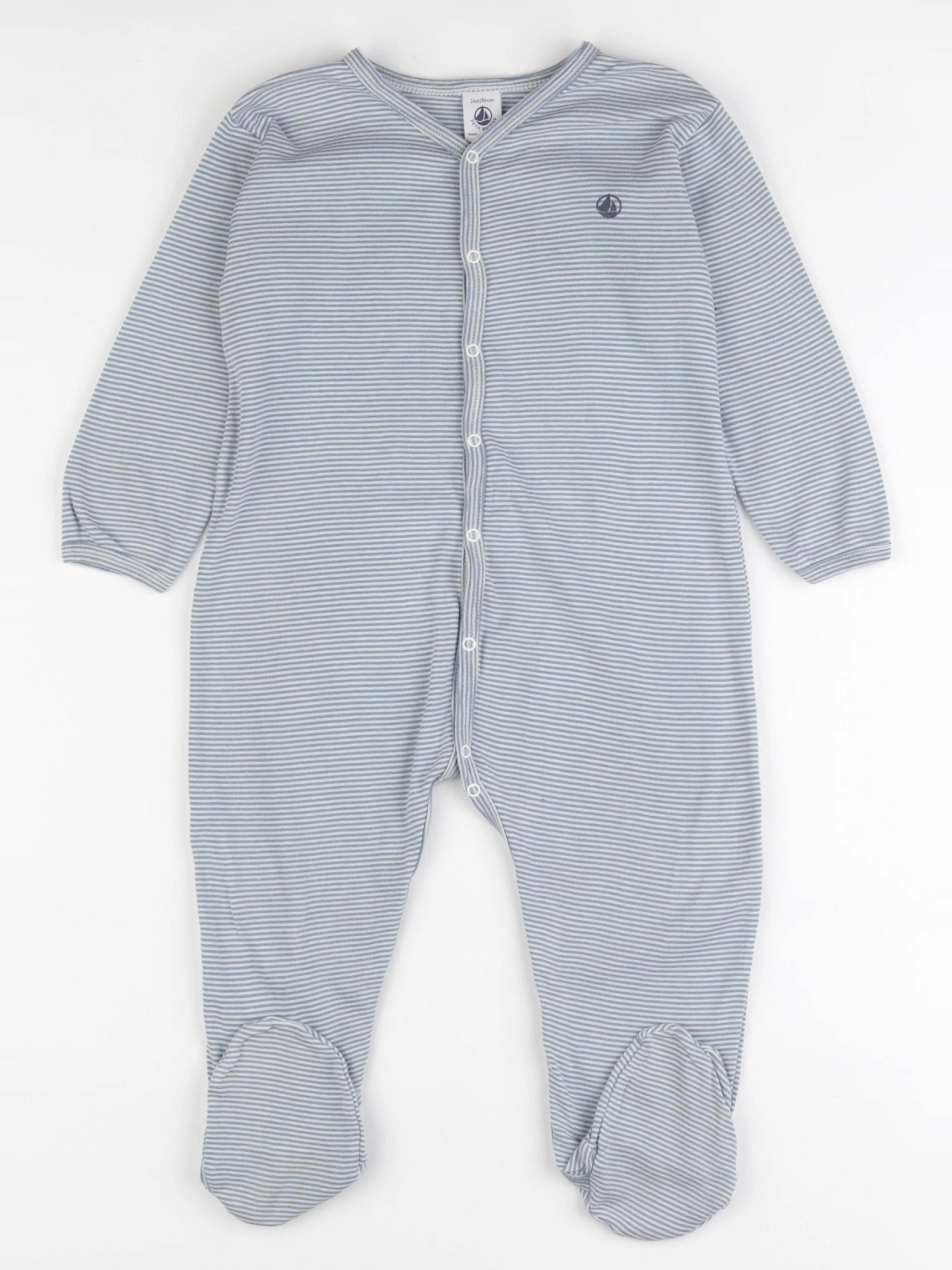 Petit Bateau - pyjama coton bleu, blanc - 24 mois