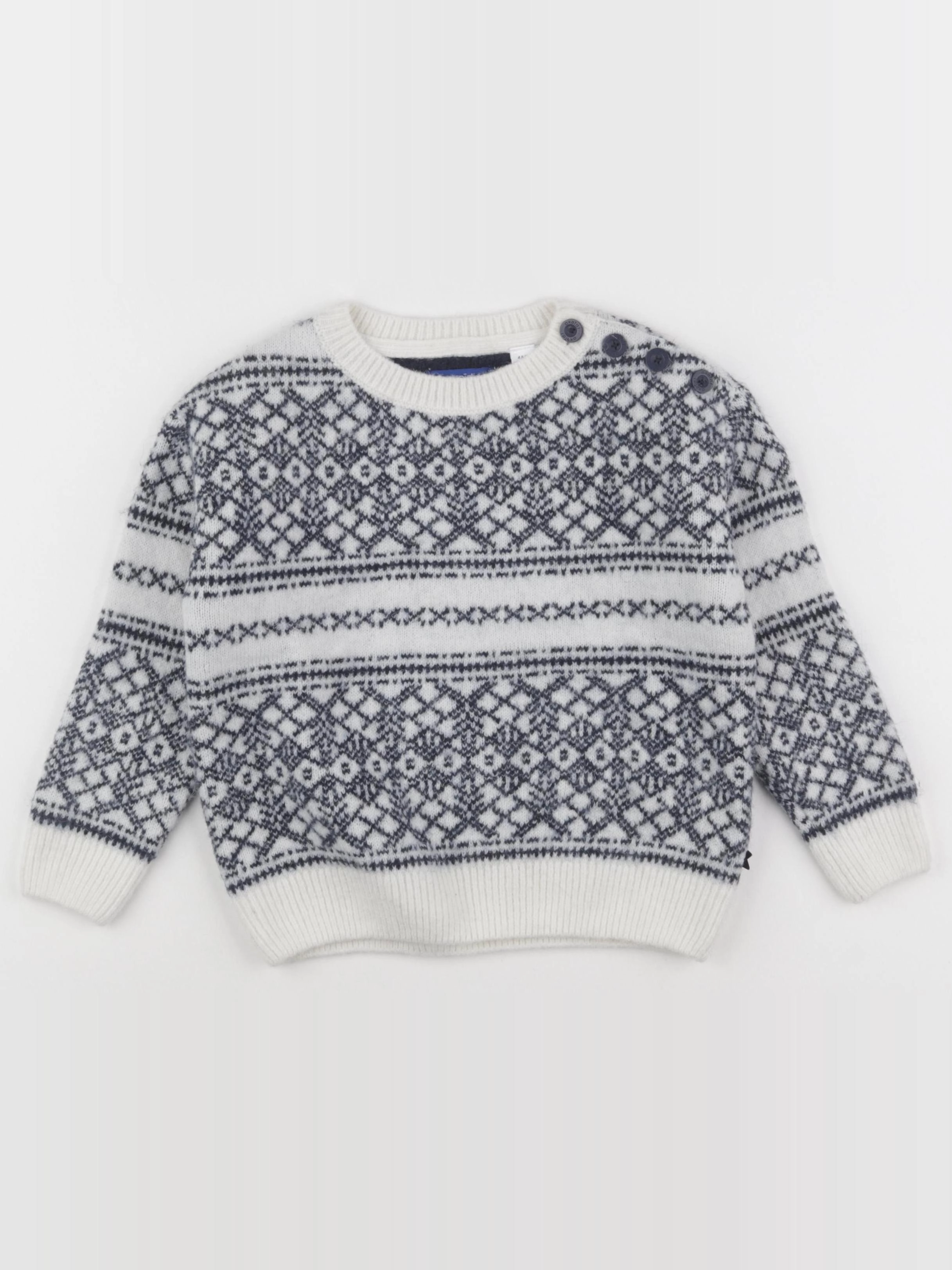 Okaidi - pull blanc, bleu - 4 ans